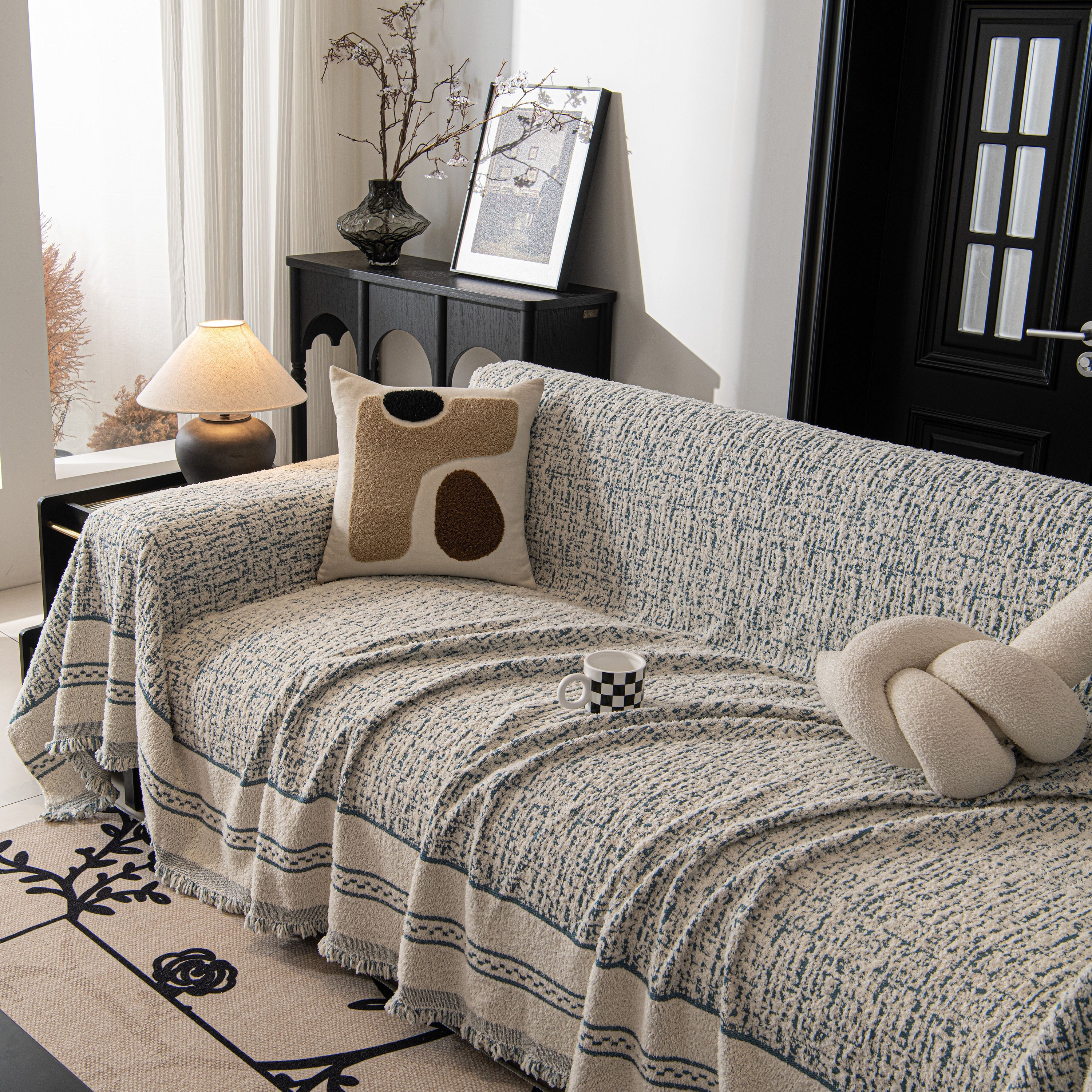 Textured Woven Furniture Protector for Couch, Rustic Farmhouse Sofa Throw Blanket - Image 96
