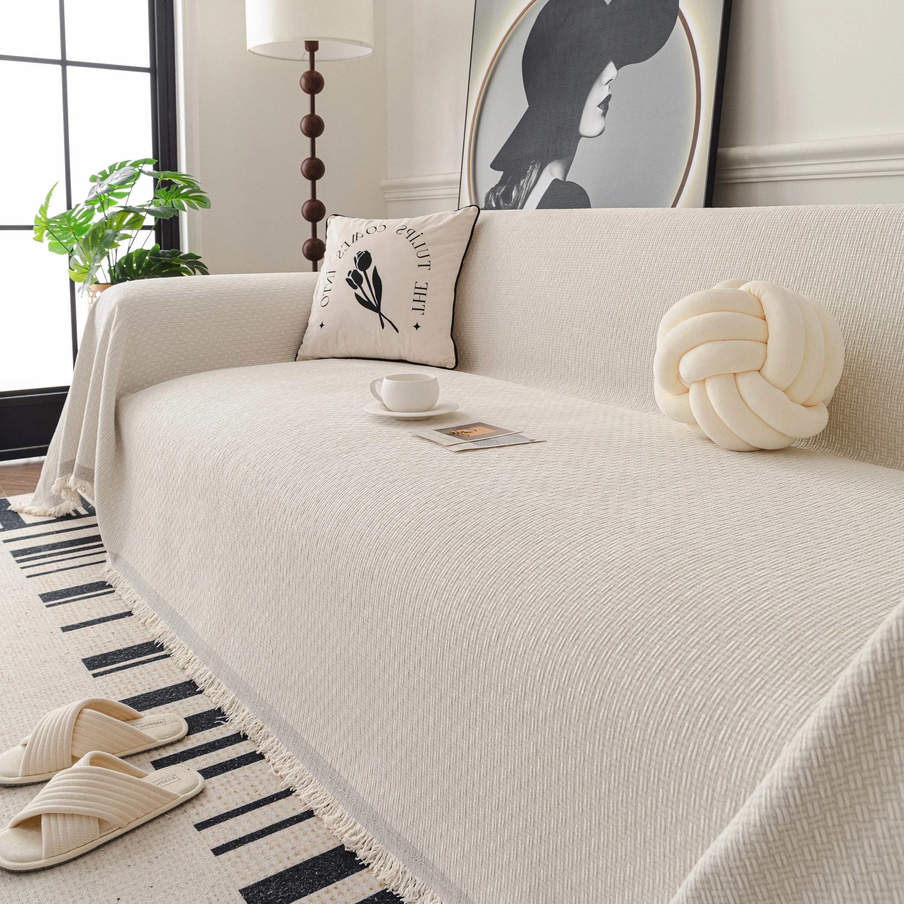Textured Woven Modern Sofa Cover, Natural Blend Decorative Couch Throw Blanket - Image 10