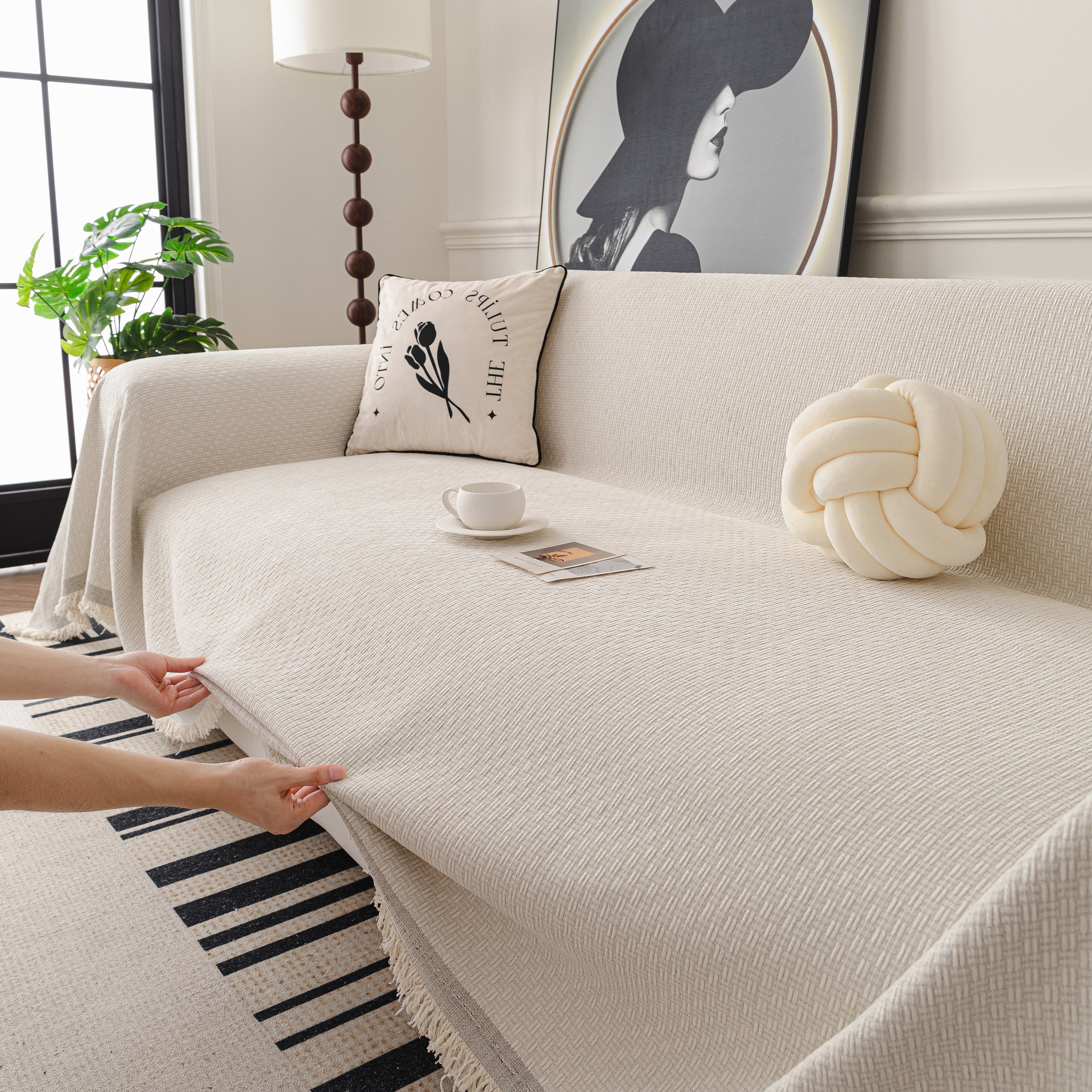 Textured Woven Modern Sofa Cover, Natural Blend Decorative Couch Throw Blanket - Image 11