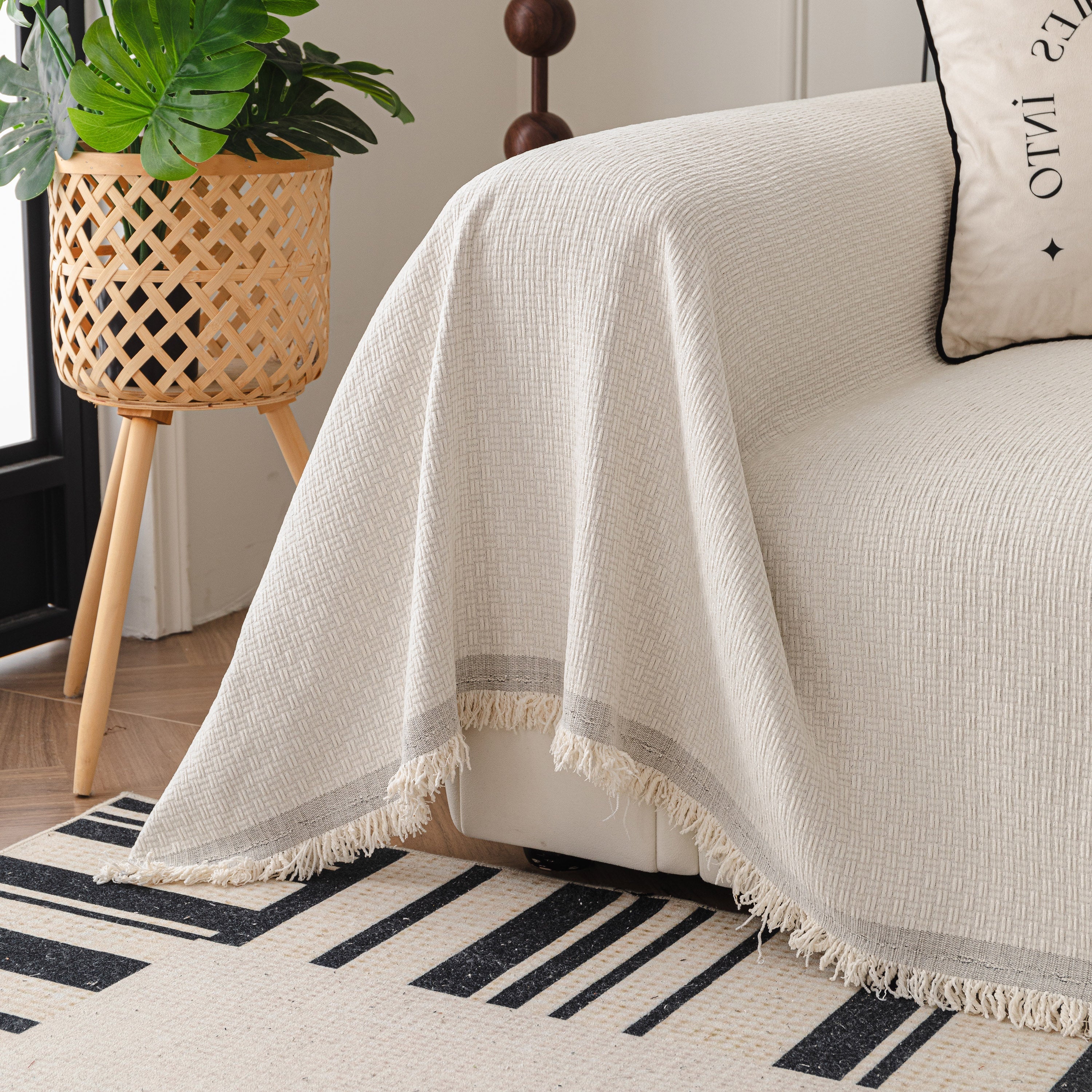 Textured Woven Modern Sofa Cover, Natural Blend Decorative Couch Throw Blanket - Image 12