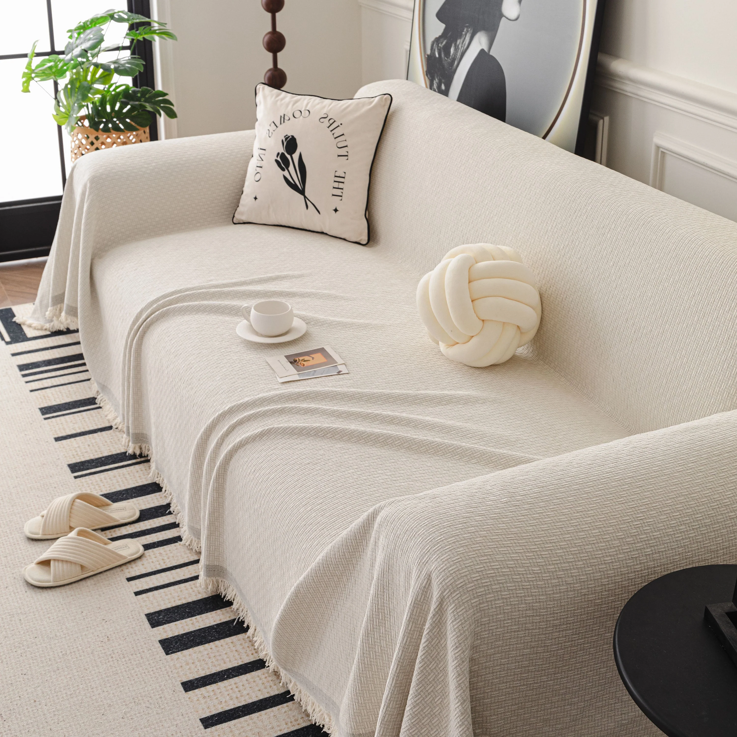 Textured Woven Modern Sofa Cover, Natural Blend Decorative Couch Throw Blanket - Image 14