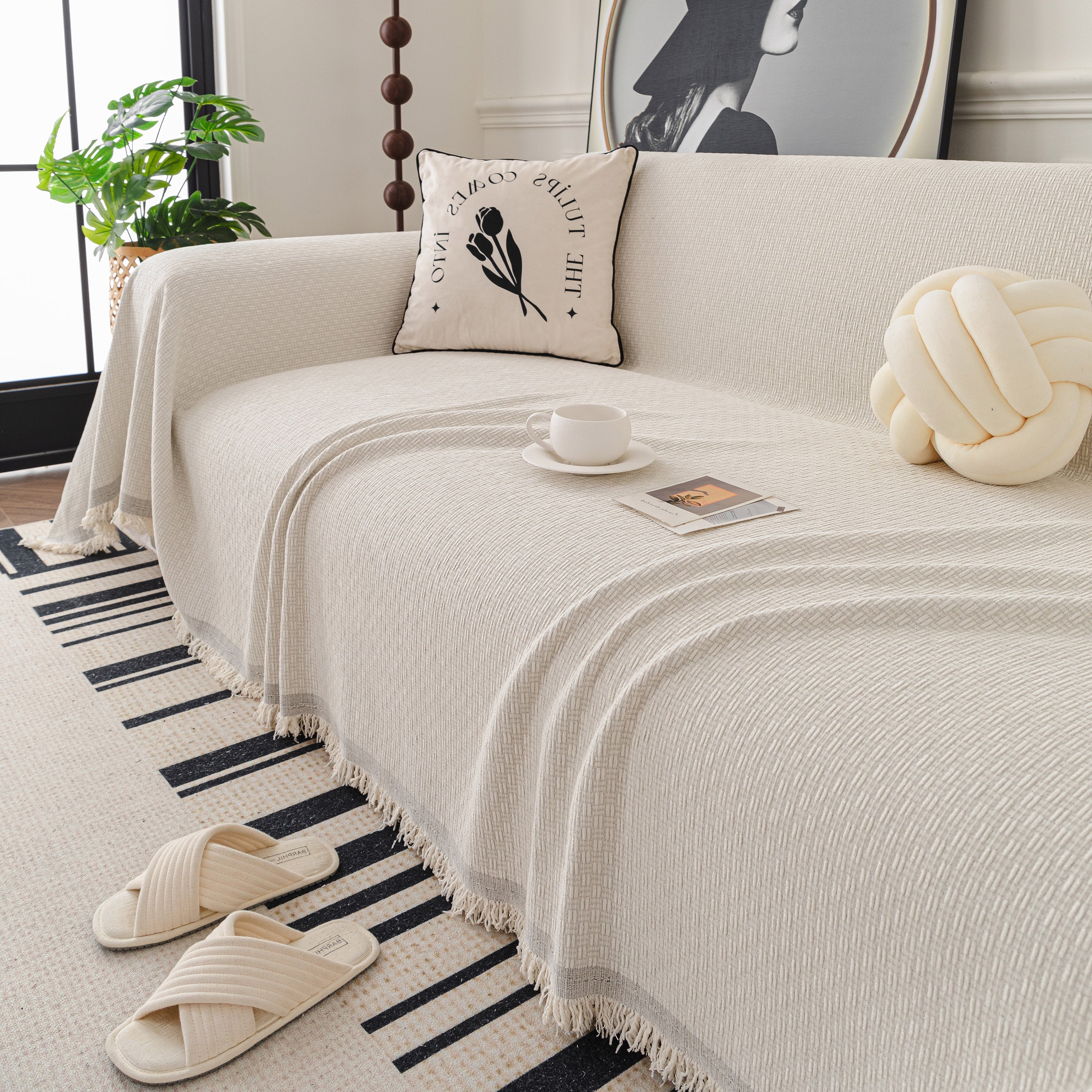 Textured Woven Modern Sofa Cover, Natural Blend Decorative Couch Throw Blanket - Image 15