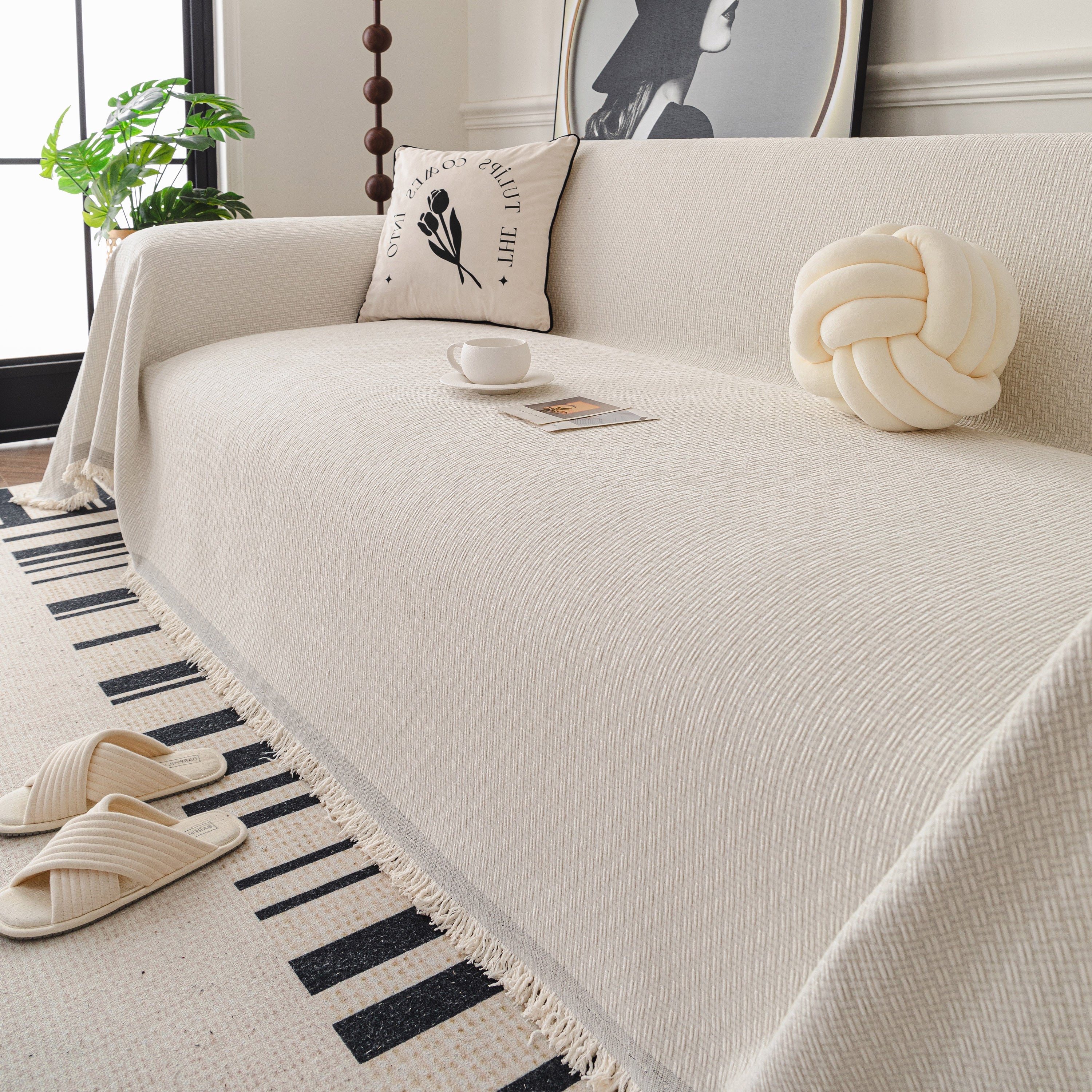 Textured Woven Modern Sofa Cover, Natural Blend Decorative Couch Throw Blanket - Image 2