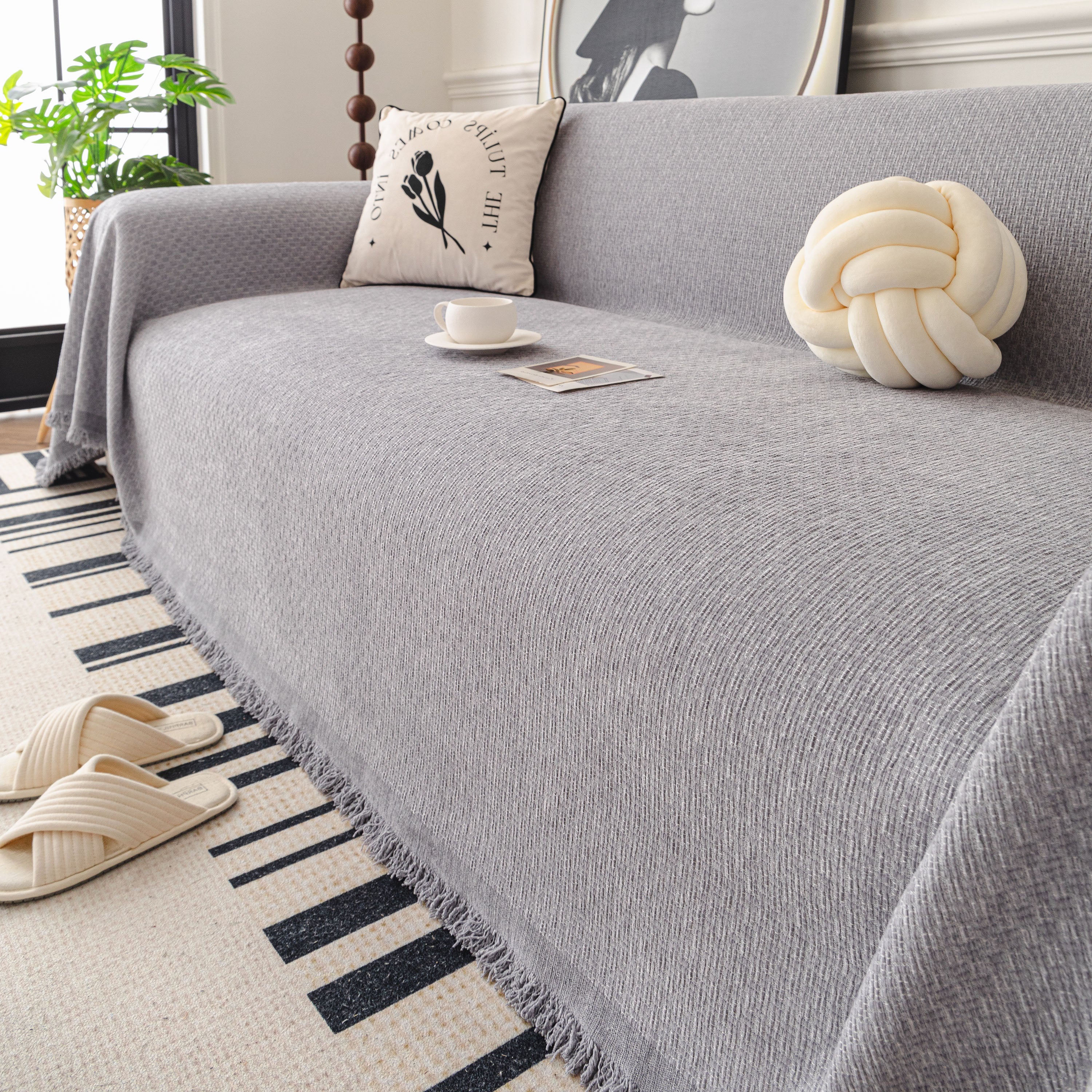 Textured Woven Modern Sofa Cover, Natural Blend Decorative Couch Throw Blanket - Image 20