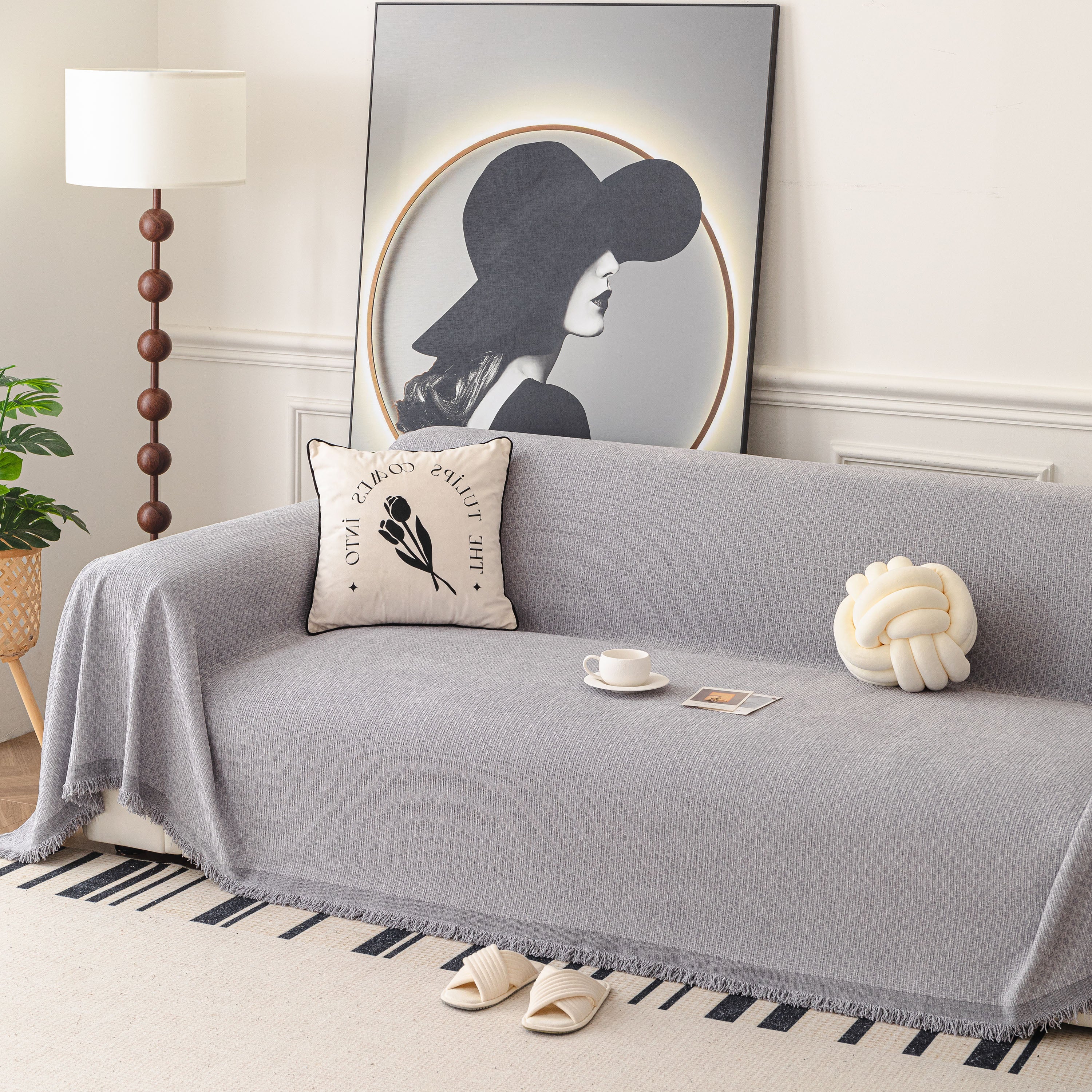 Textured Woven Modern Sofa Cover, Natural Blend Decorative Couch Throw Blanket - Image 22