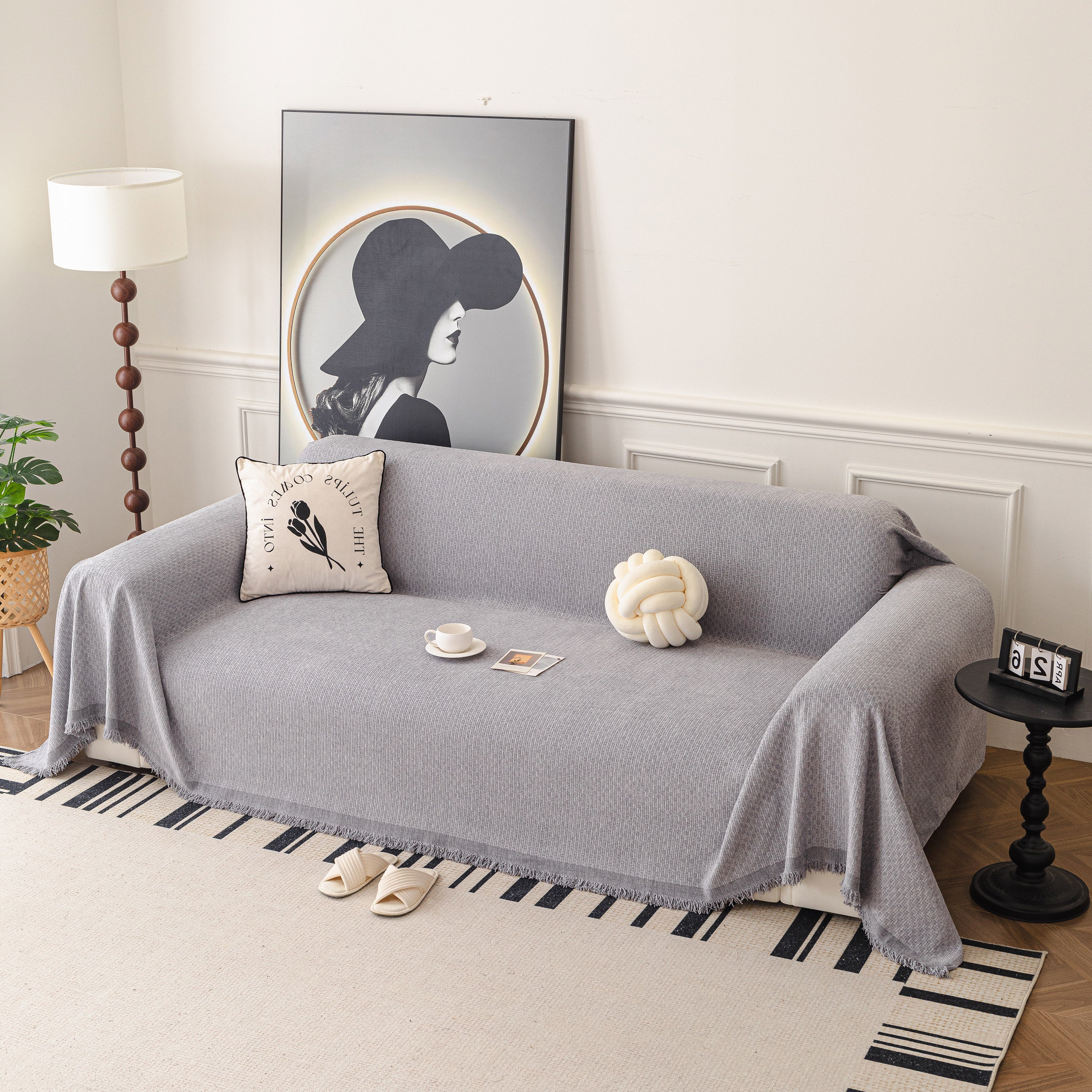 Textured Woven Modern Sofa Cover, Natural Blend Decorative Couch Throw Blanket - Image 24