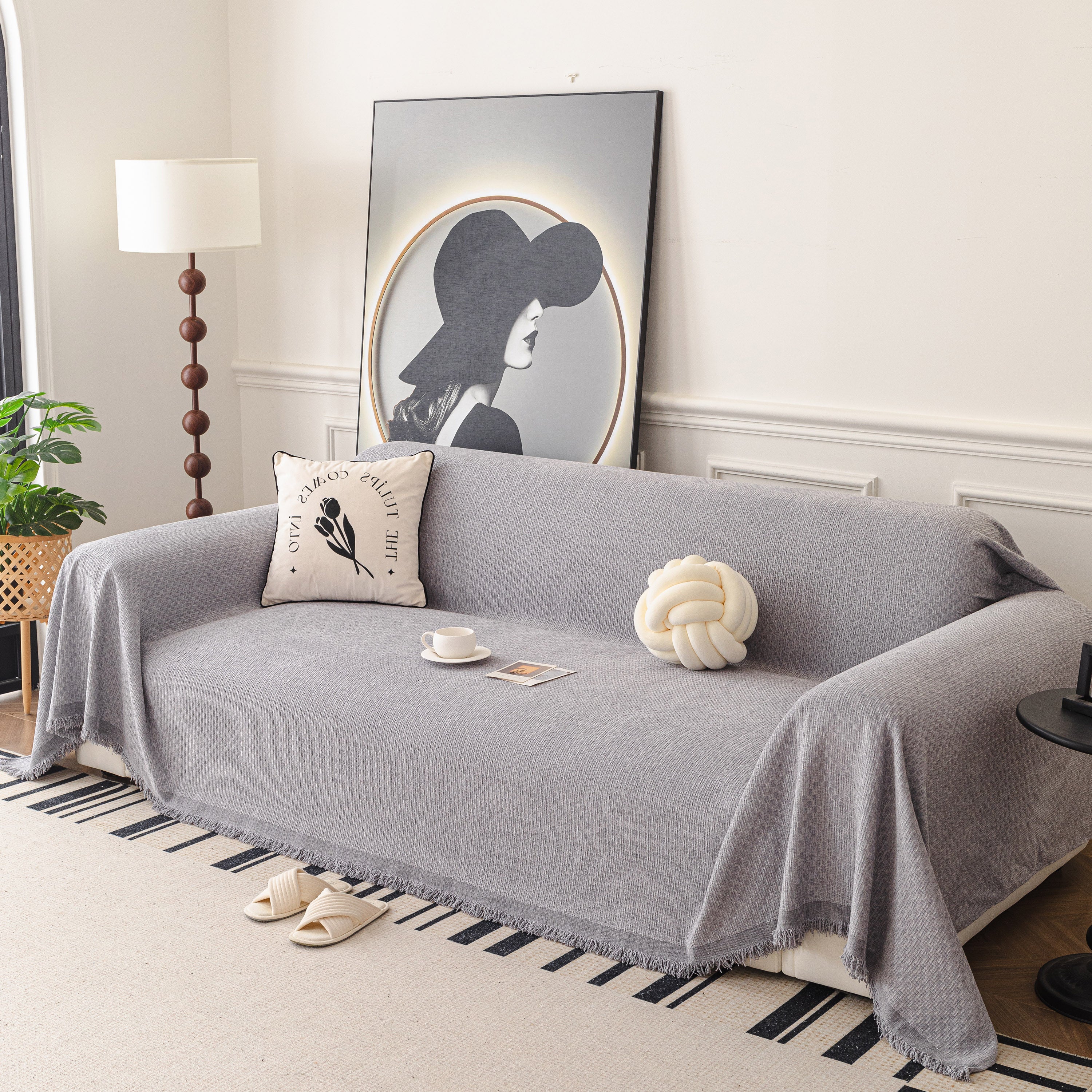 Textured Woven Modern Sofa Cover, Natural Blend Decorative Couch Throw Blanket - Image 25