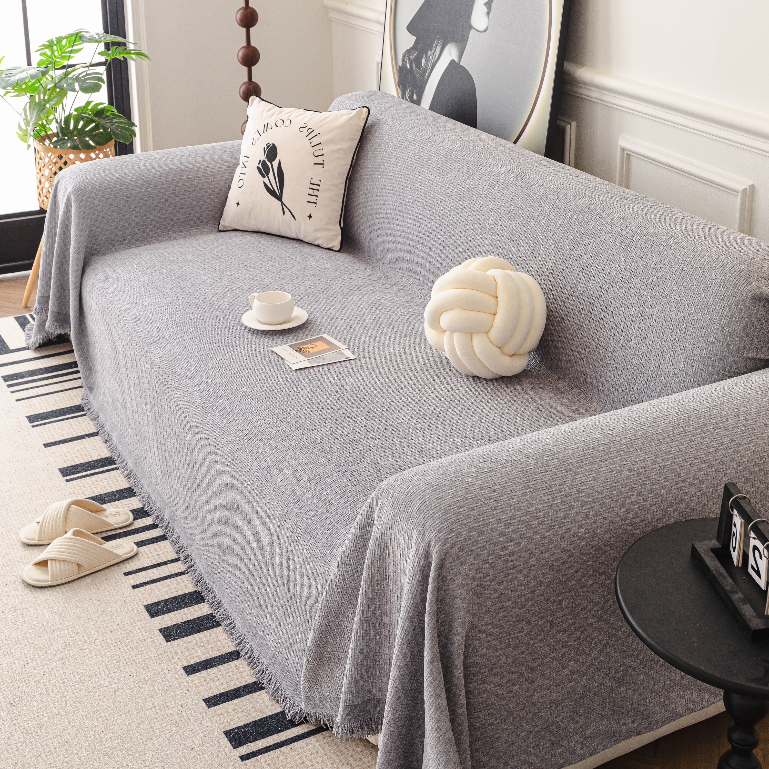 Textured Woven Modern Sofa Cover, Natural Blend Decorative Couch Throw Blanket - Image 26