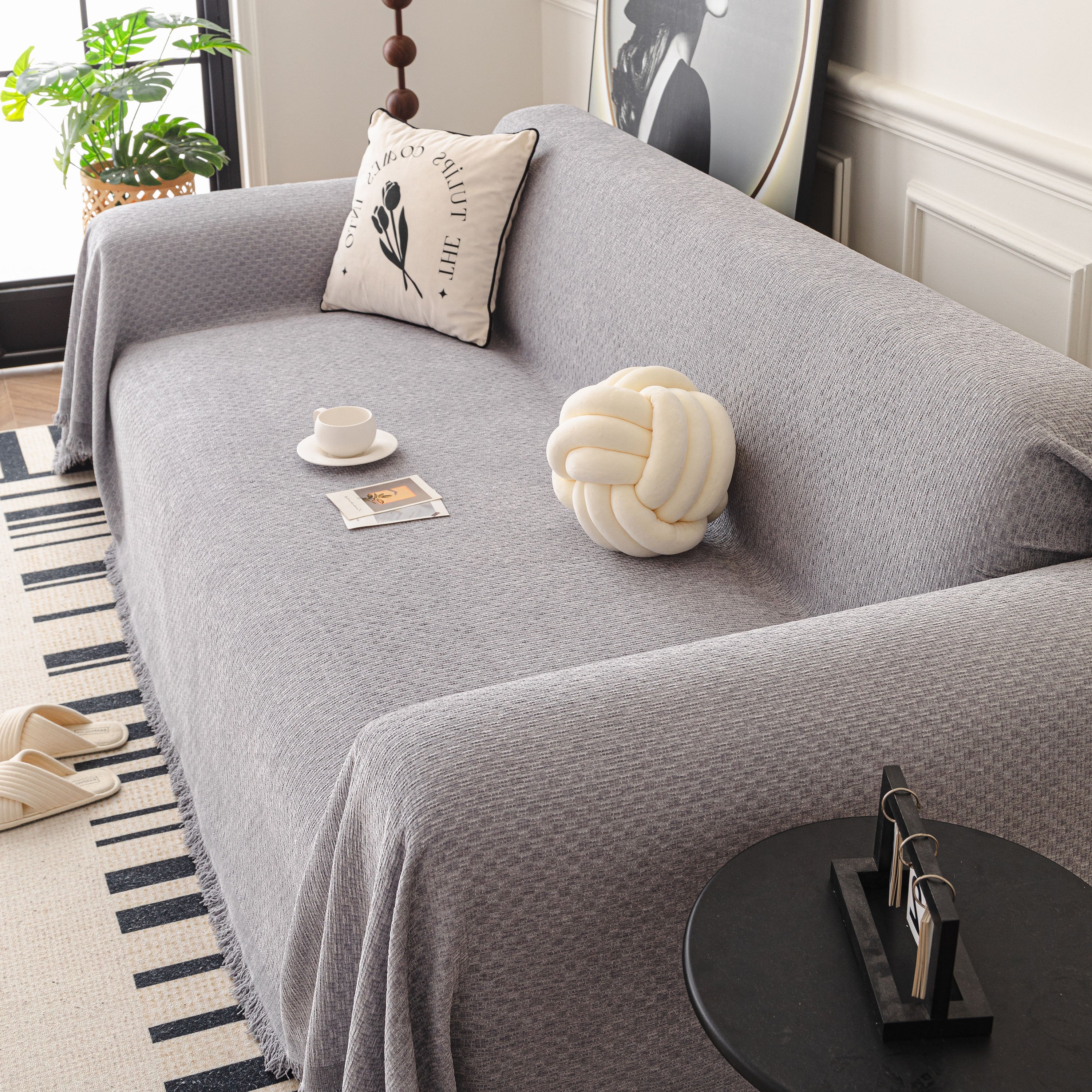Textured Woven Modern Sofa Cover, Natural Blend Decorative Couch Throw Blanket - Image 27
