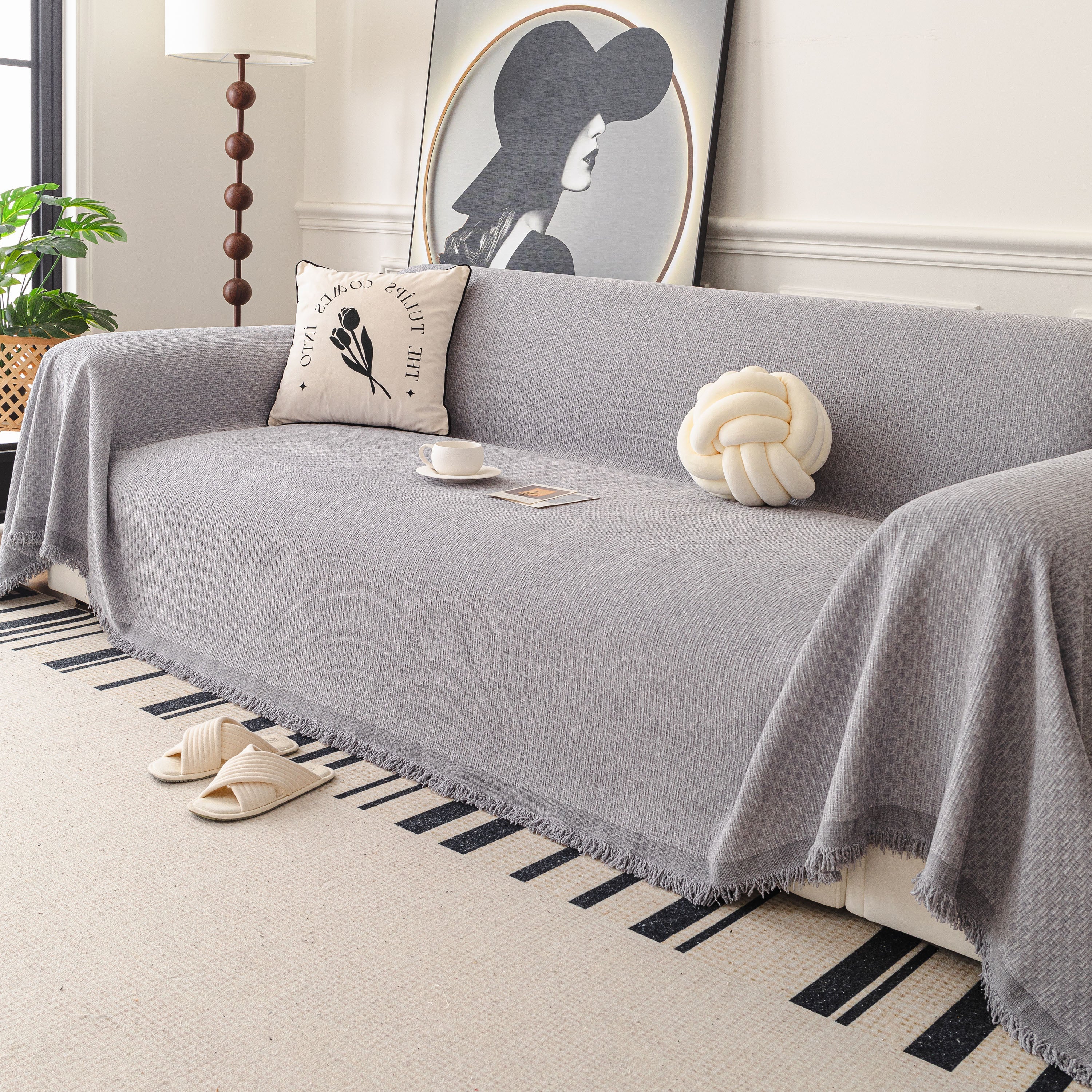Textured Woven Modern Sofa Cover, Natural Blend Decorative Couch Throw Blanket - Image 28