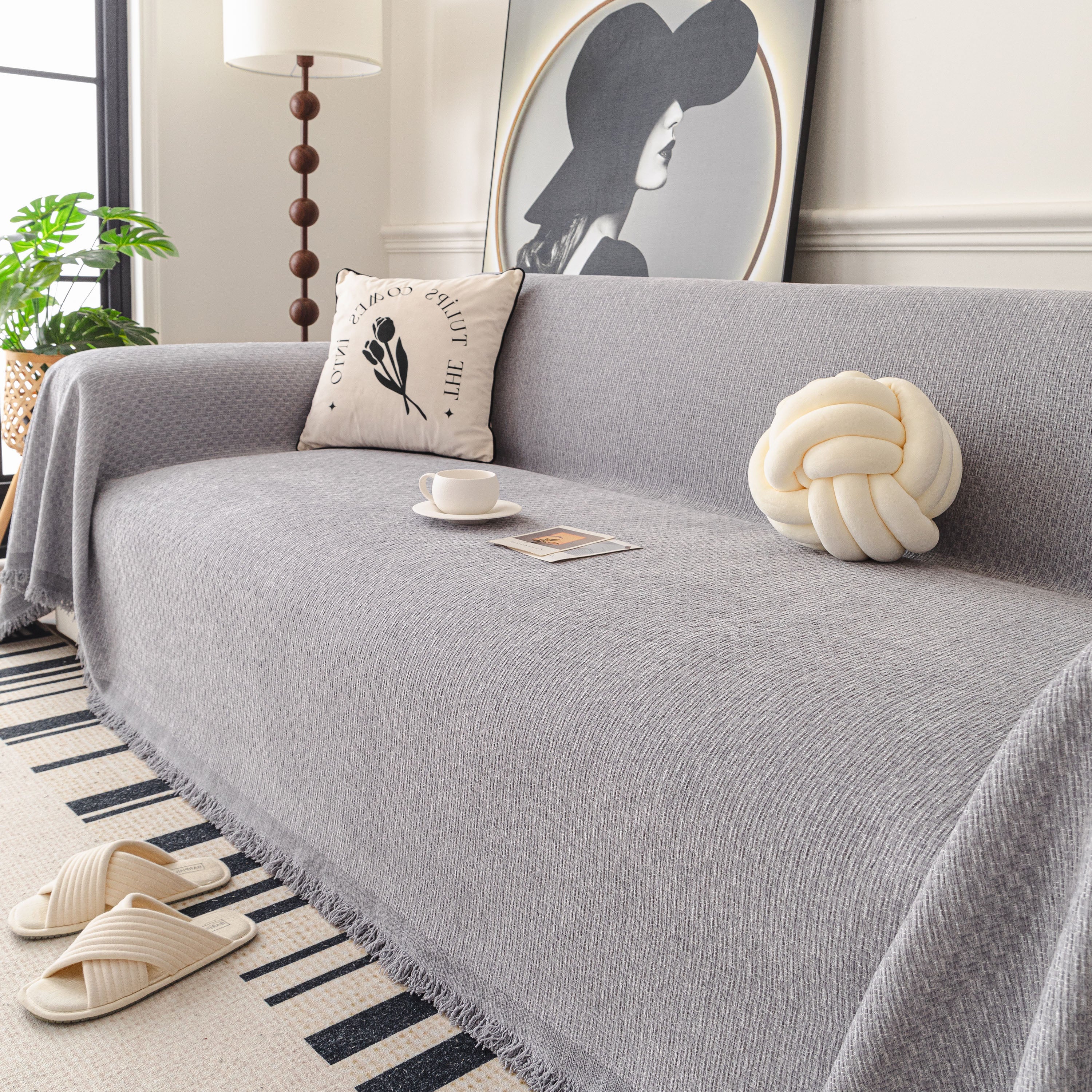 Textured Woven Modern Sofa Cover, Natural Blend Decorative Couch Throw Blanket - Image 29