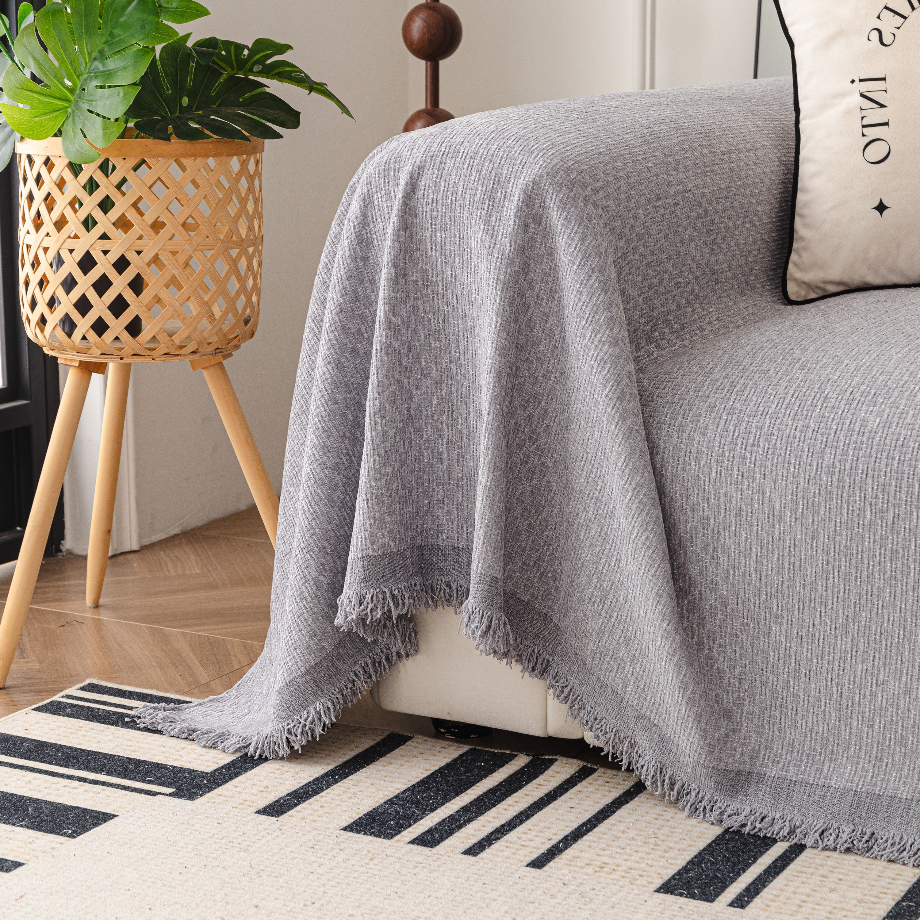 Textured Woven Modern Sofa Cover, Natural Blend Decorative Couch Throw Blanket - Image 30