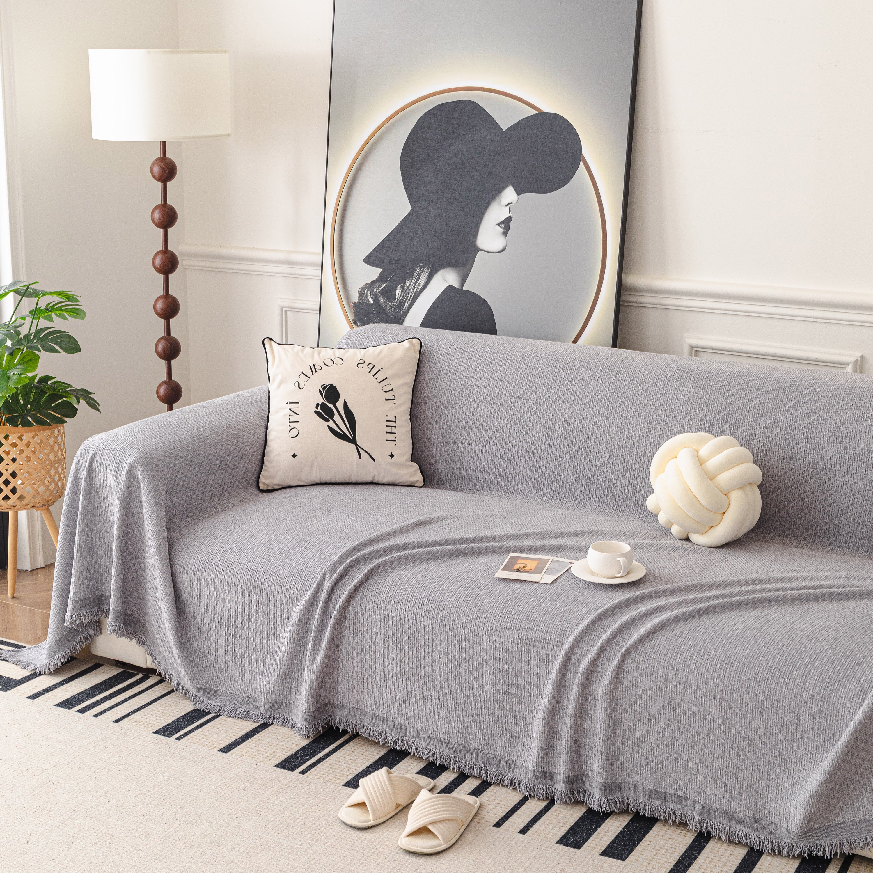 Textured Woven Modern Sofa Cover, Natural Blend Decorative Couch Throw Blanket - Image 31