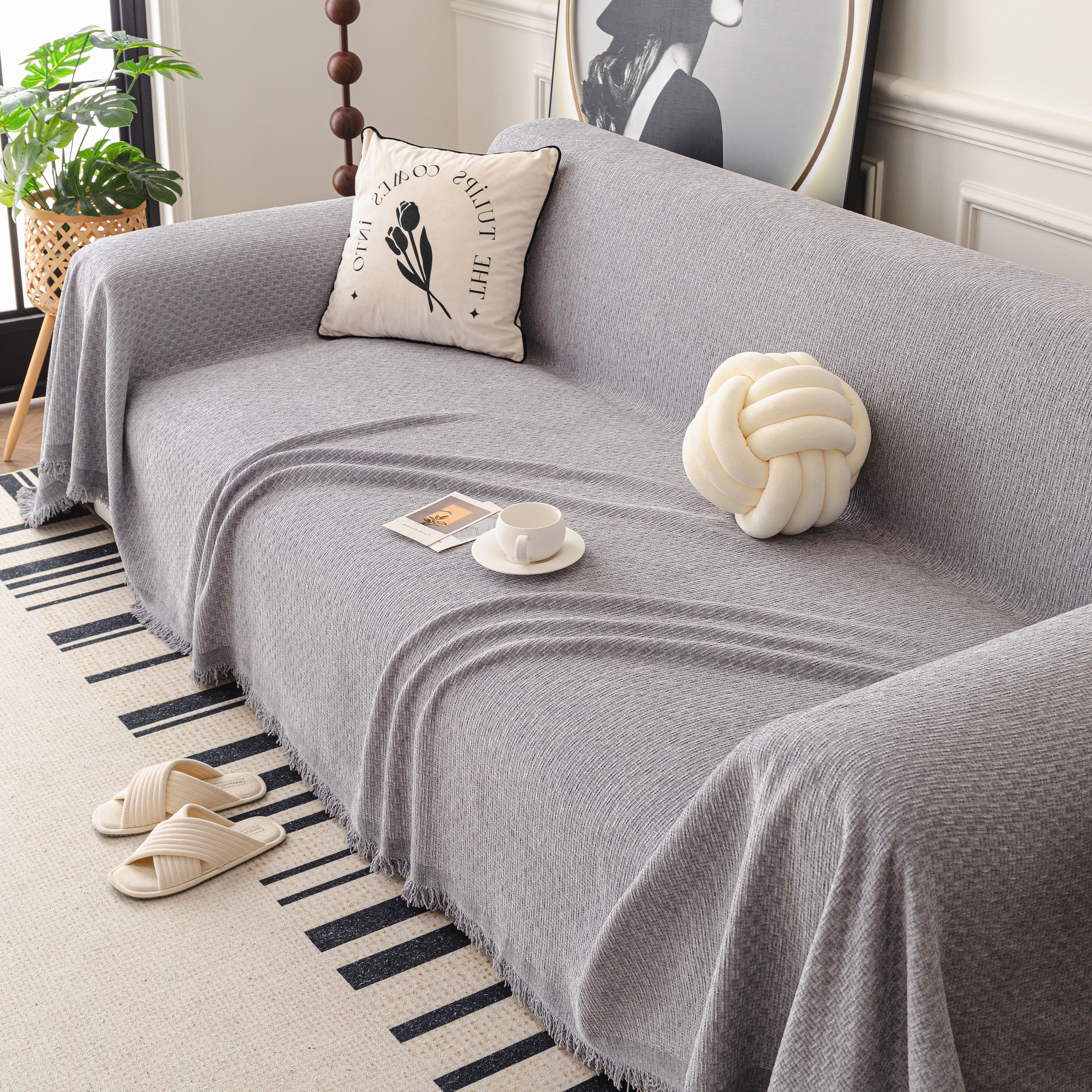 Textured Woven Modern Sofa Cover, Natural Blend Decorative Couch Throw Blanket - Image 32