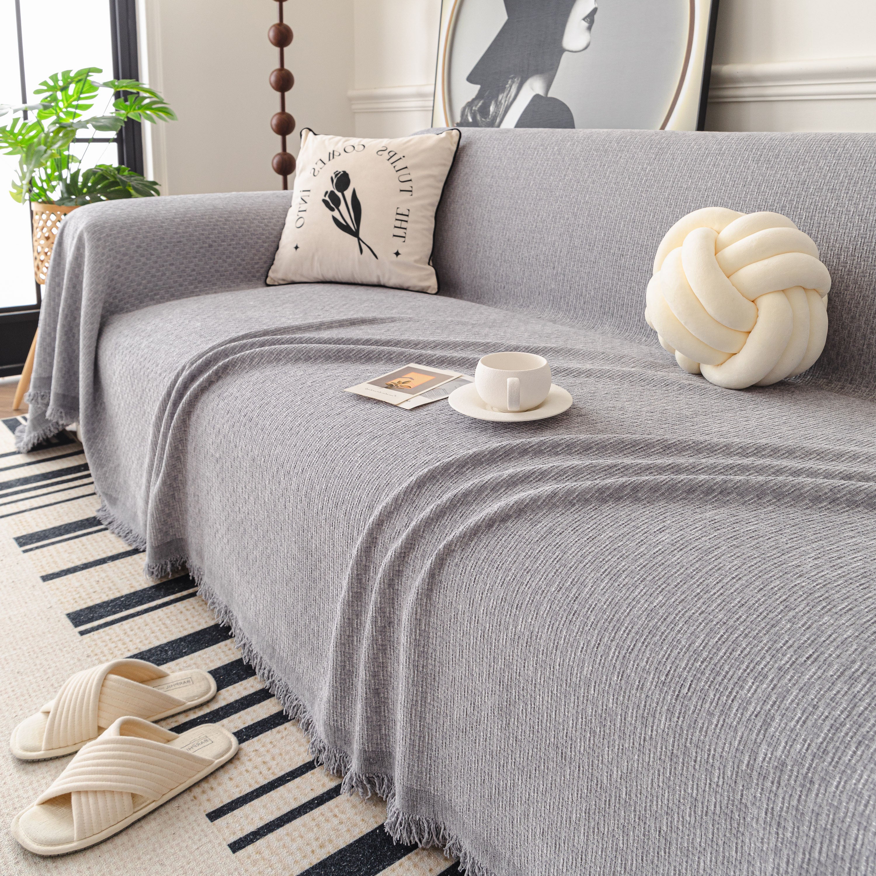 Textured Woven Modern Sofa Cover, Natural Blend Decorative Couch Throw Blanket - Image 33