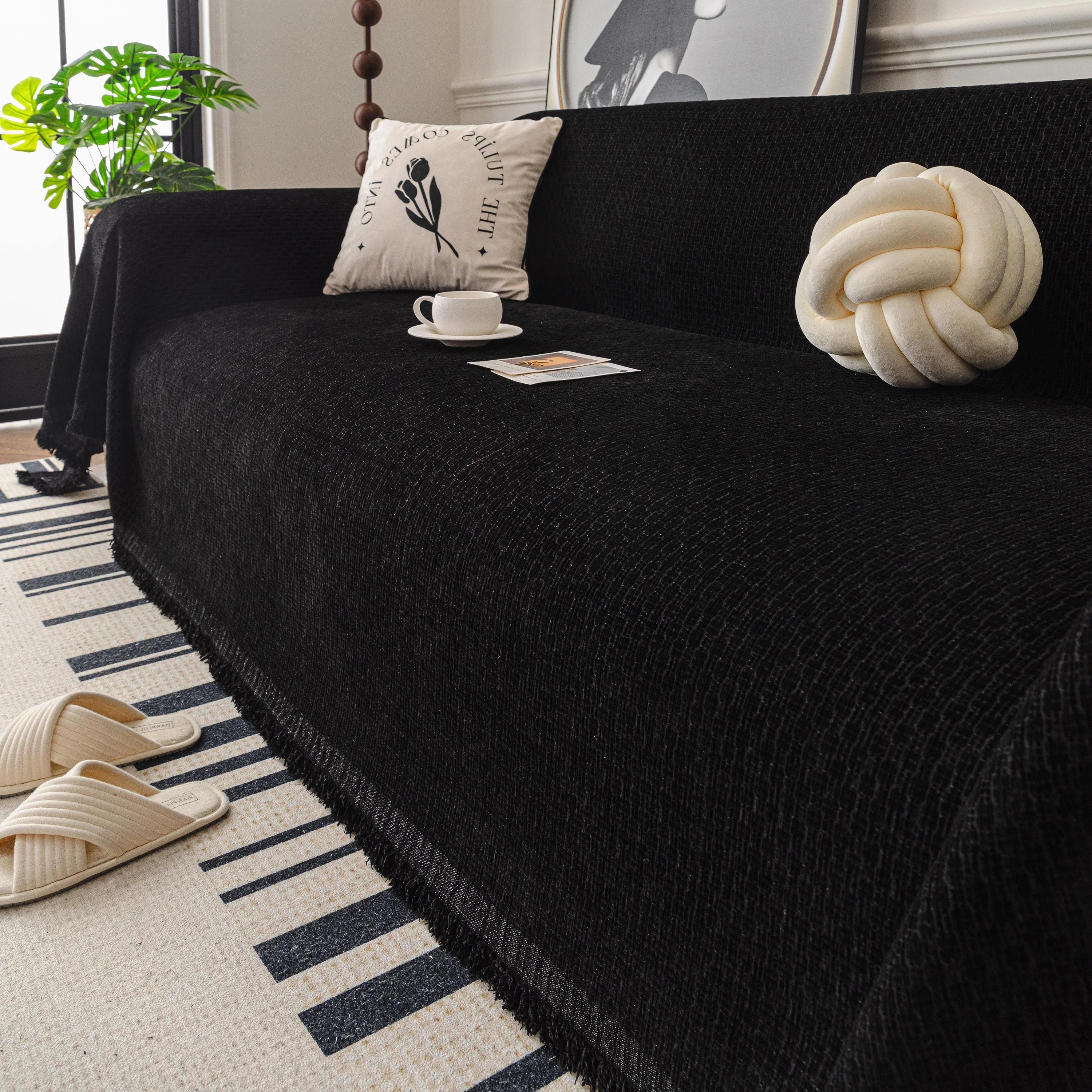 Textured Woven Modern Sofa Cover, Natural Blend Decorative Couch Throw Blanket - Image 38