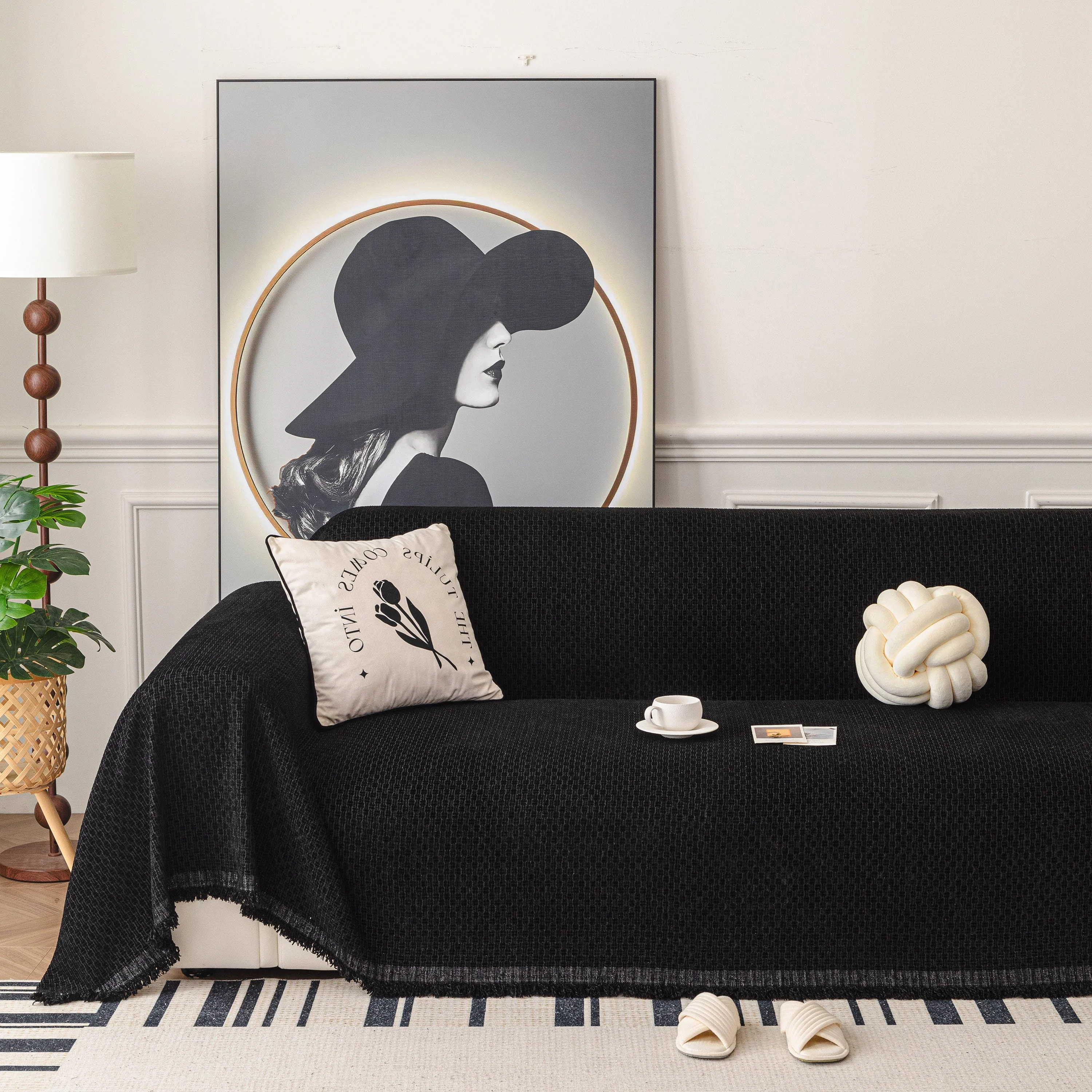 Textured Woven Modern Sofa Cover, Natural Blend Decorative Couch Throw Blanket - Image 39