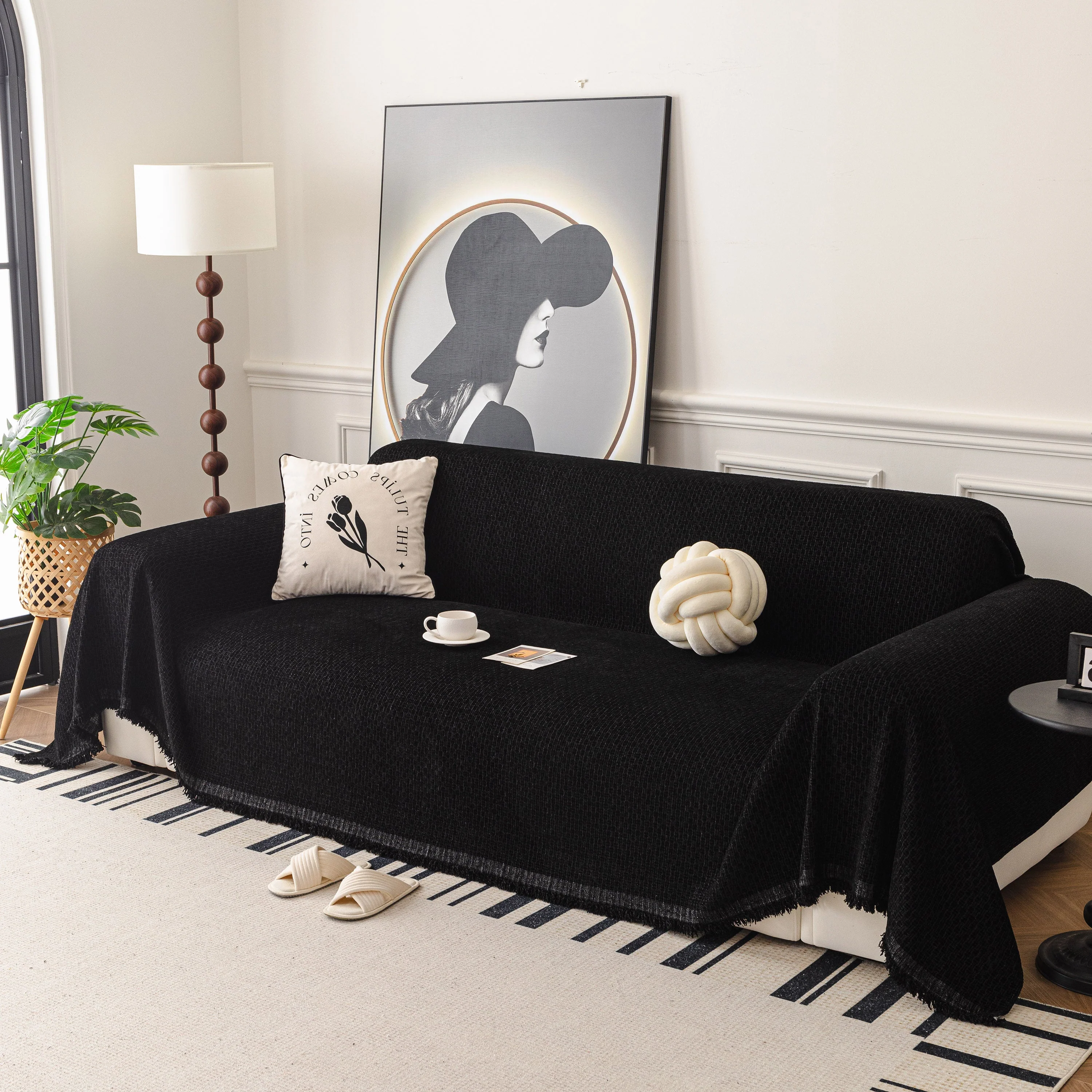 Textured Woven Modern Sofa Cover, Natural Blend Decorative Couch Throw Blanket - Image 43