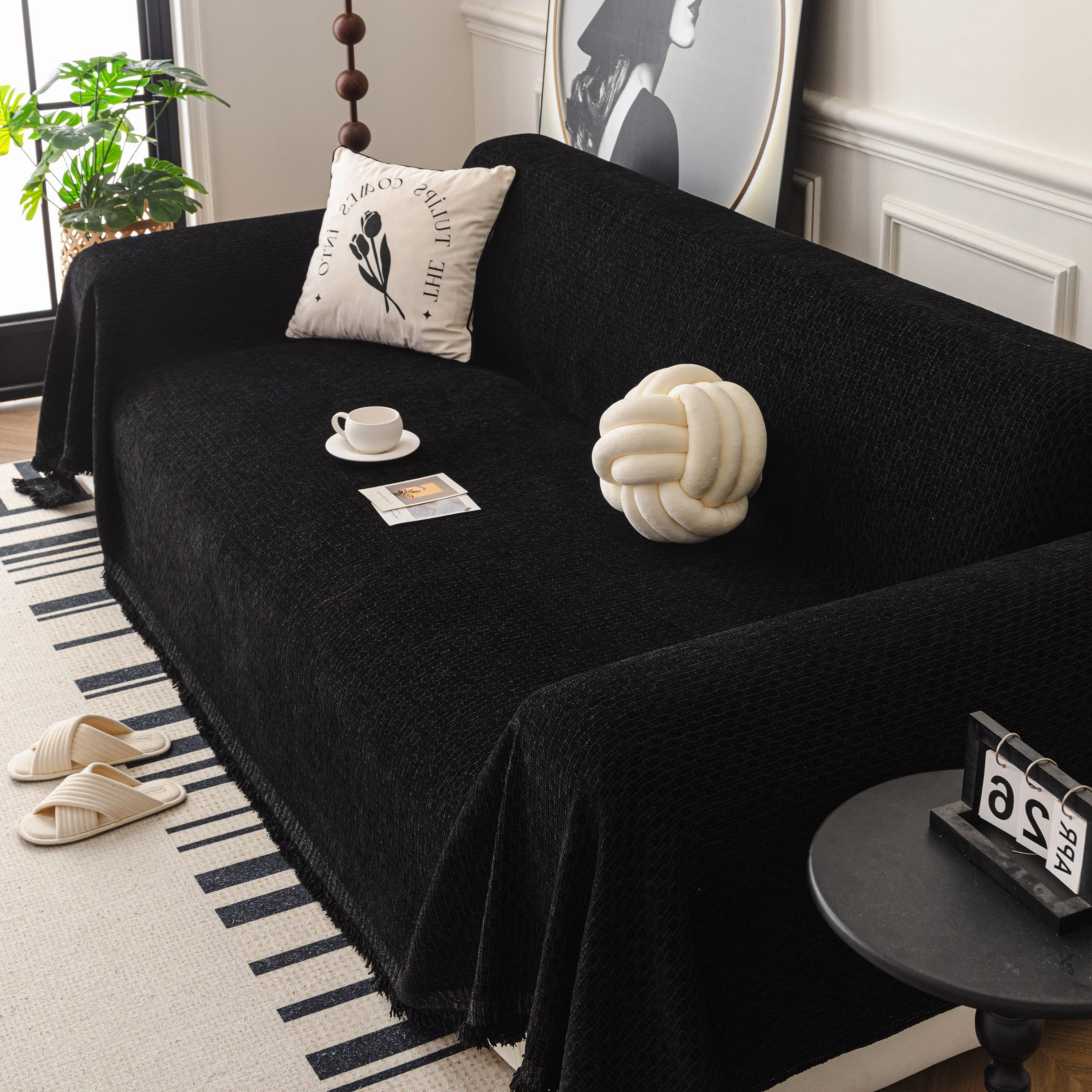 Textured Woven Modern Sofa Cover, Natural Blend Decorative Couch Throw Blanket - Image 44