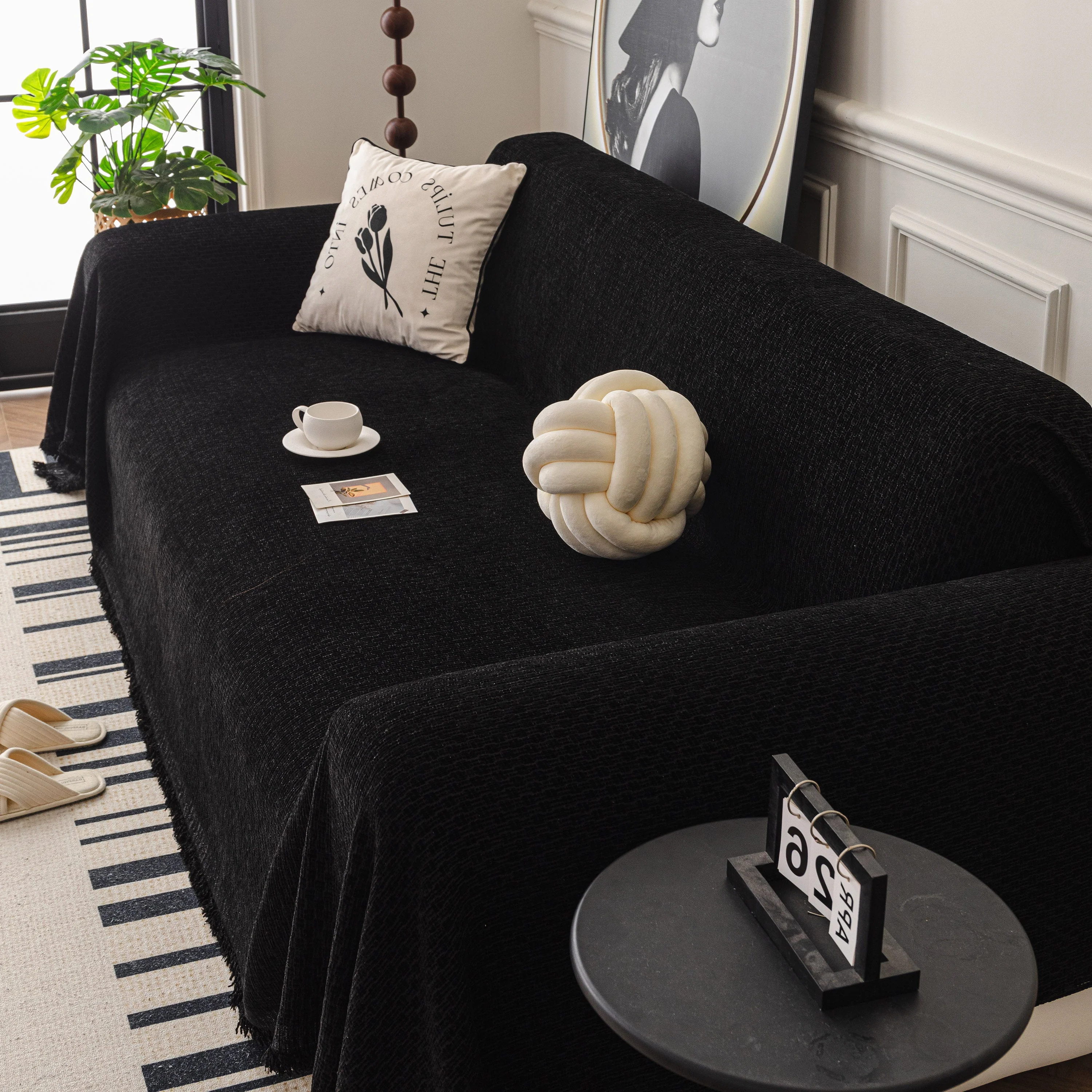 Textured Woven Modern Sofa Cover, Natural Blend Decorative Couch Throw Blanket - Image 45