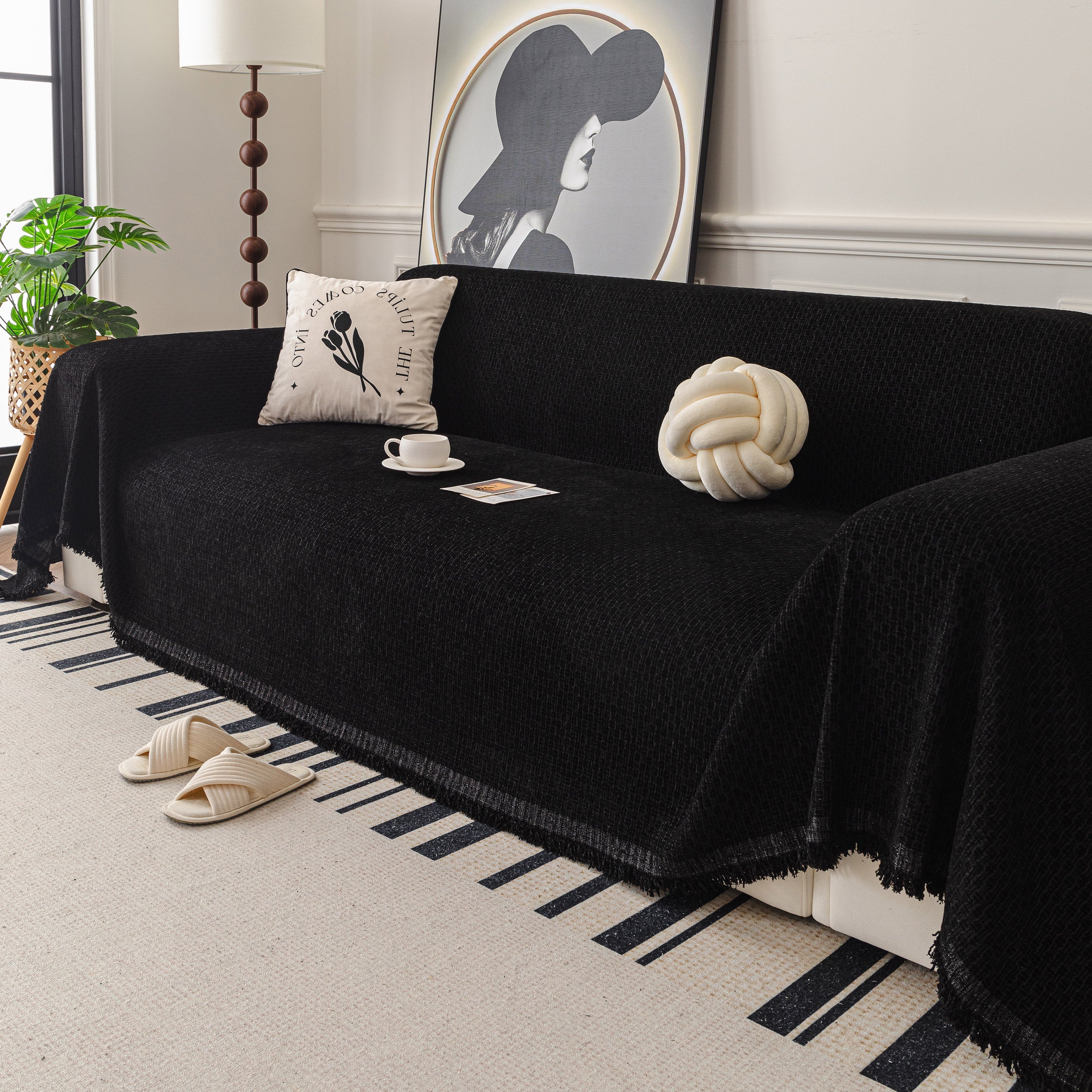 Textured Woven Modern Sofa Cover, Natural Blend Decorative Couch Throw Blanket - Image 46