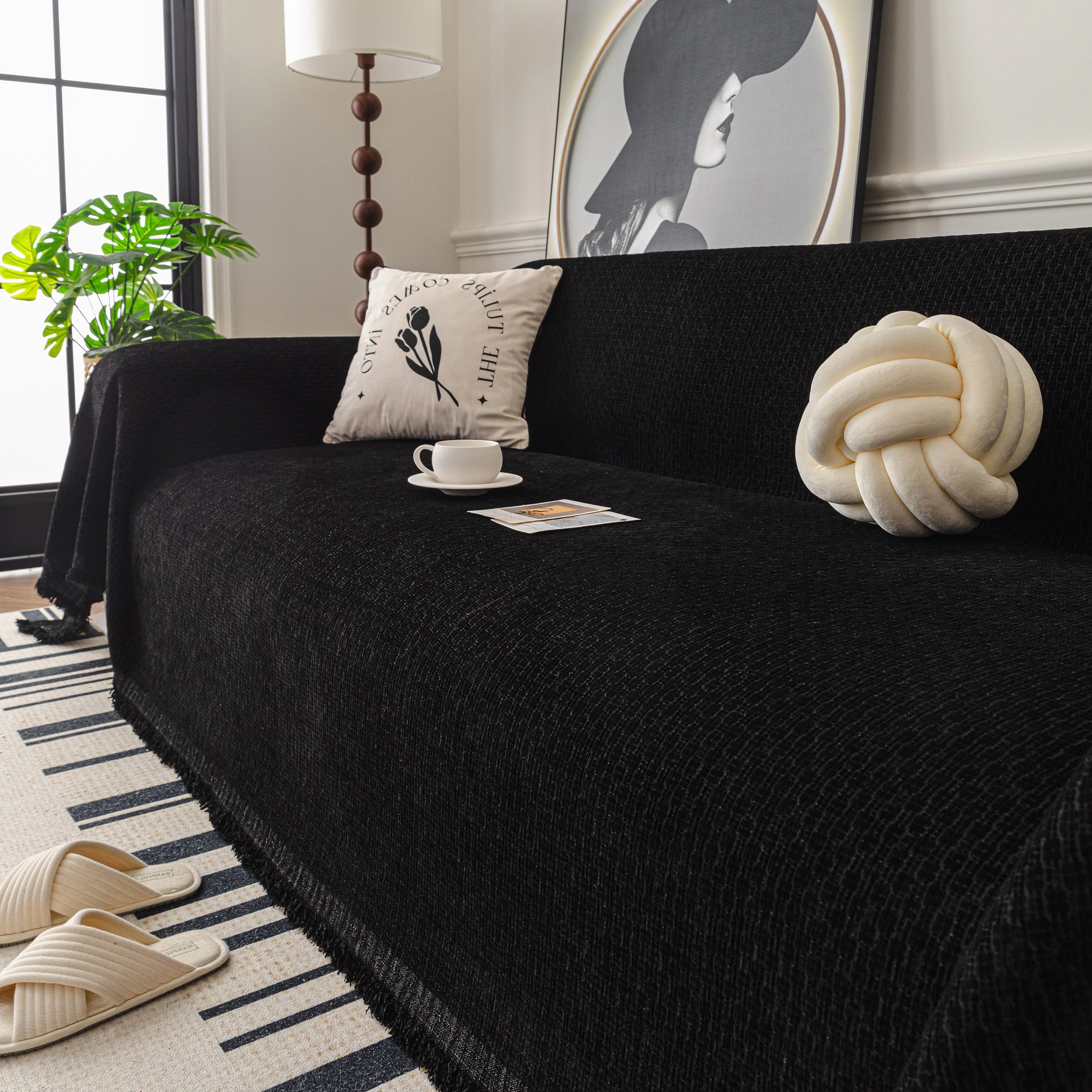 Textured Woven Modern Sofa Cover, Natural Blend Decorative Couch Throw Blanket - Image 47