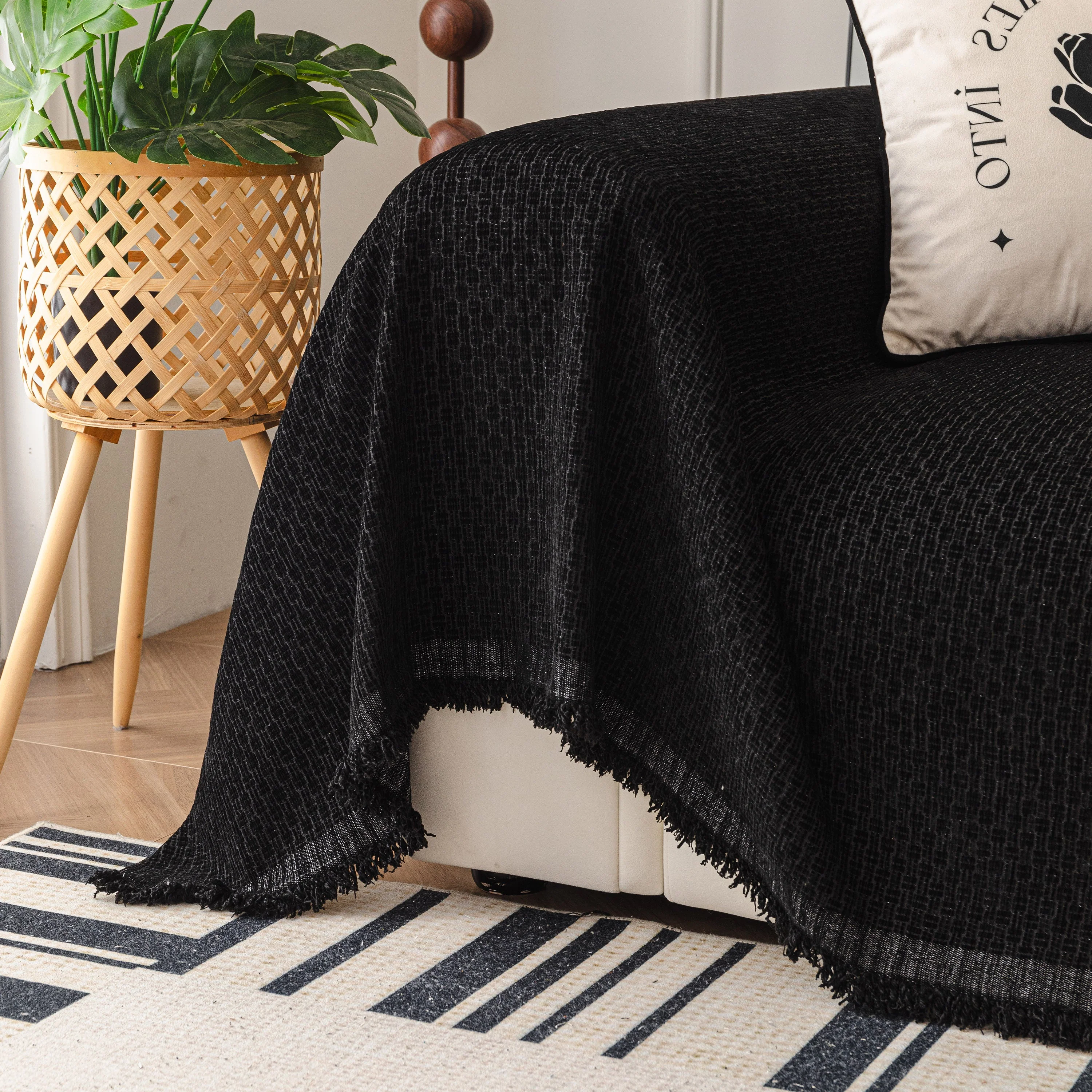 Textured Woven Modern Sofa Cover, Natural Blend Decorative Couch Throw Blanket - Image 48
