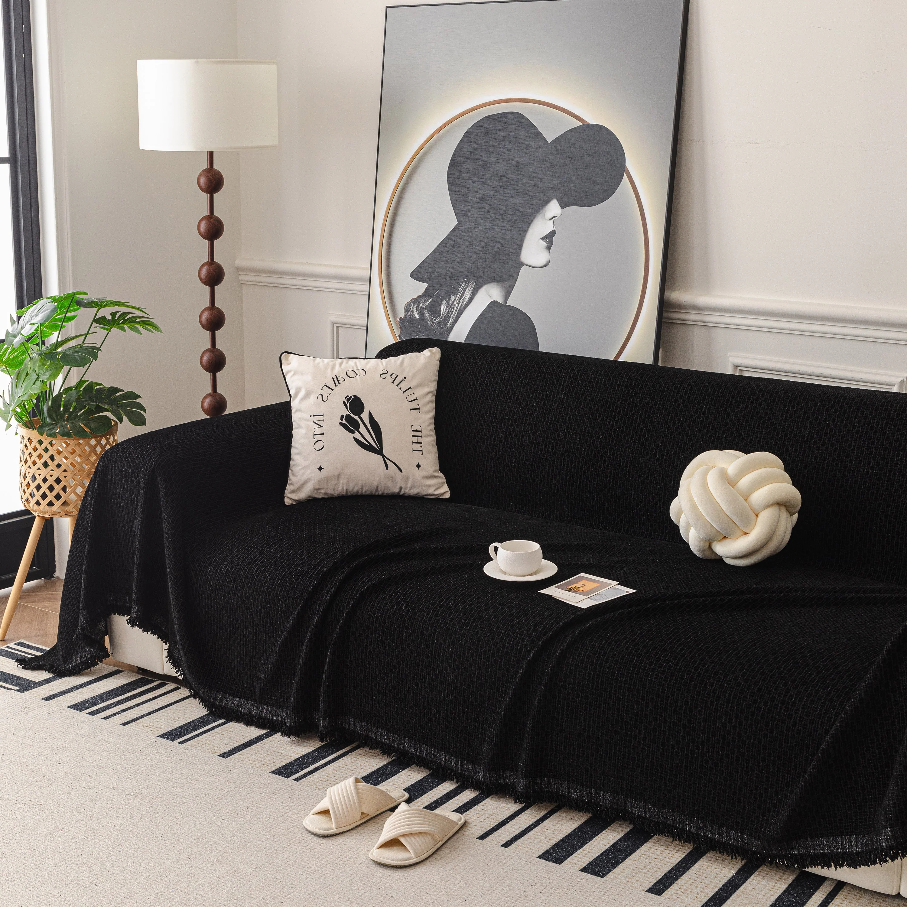 Textured Woven Modern Sofa Cover, Natural Blend Decorative Couch Throw Blanket - Image 49