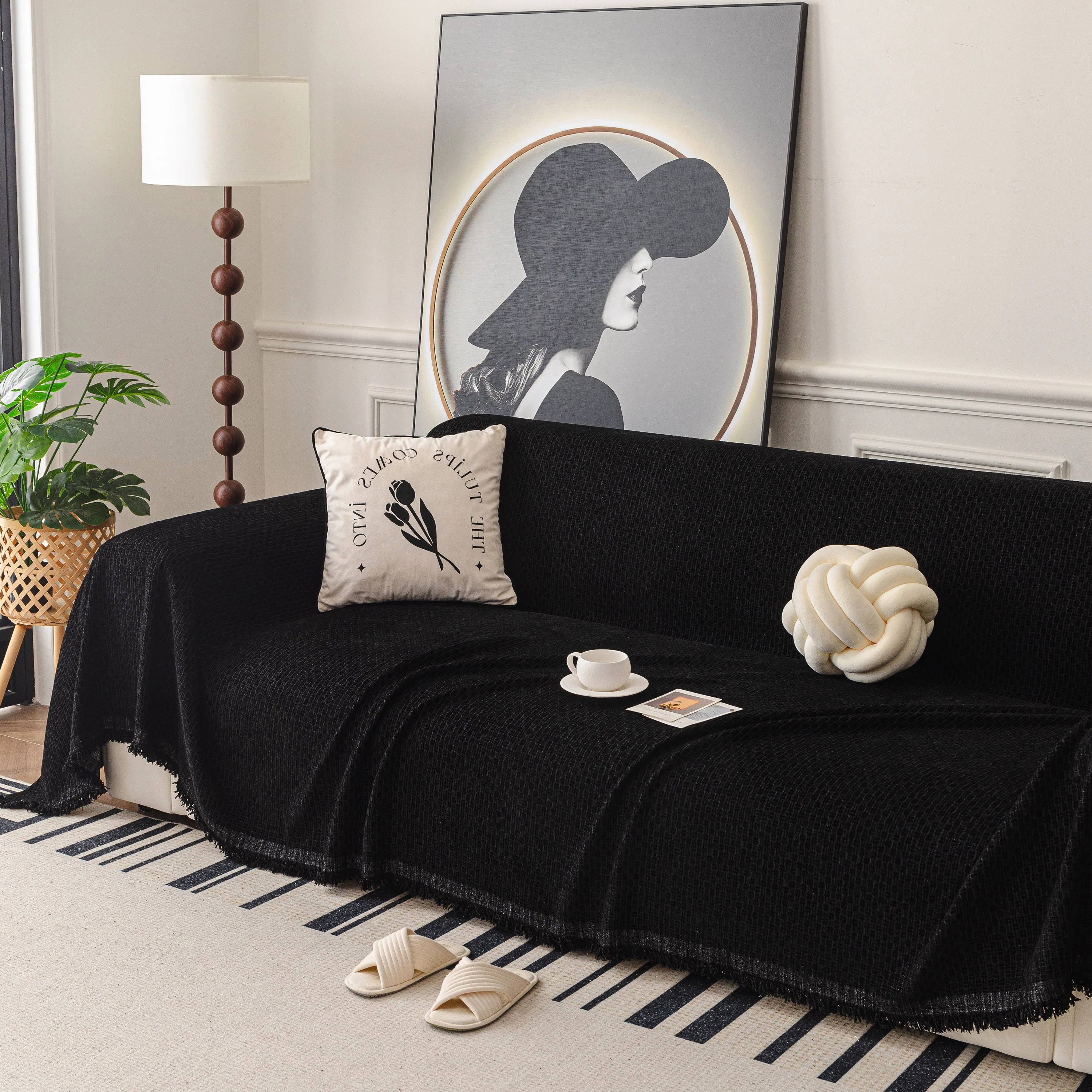 Textured Woven Modern Sofa Cover, Natural Blend Decorative Couch Throw Blanket - Image 50
