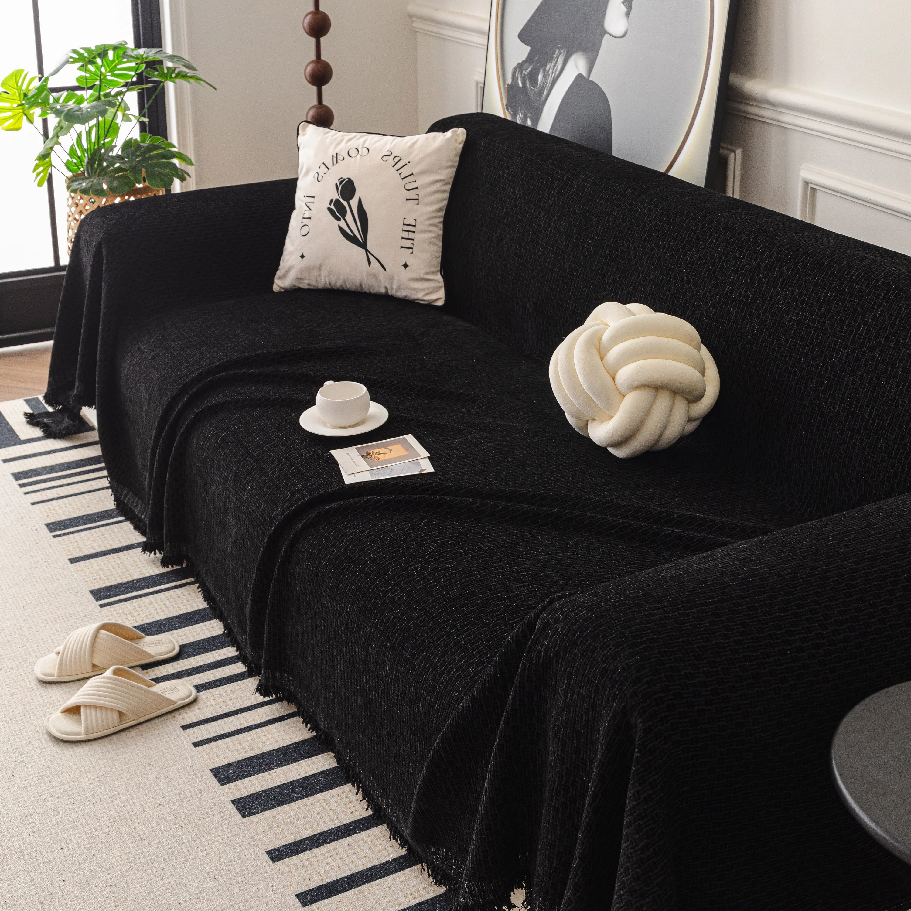 Textured Woven Modern Sofa Cover, Natural Blend Decorative Couch Throw Blanket - Image 51