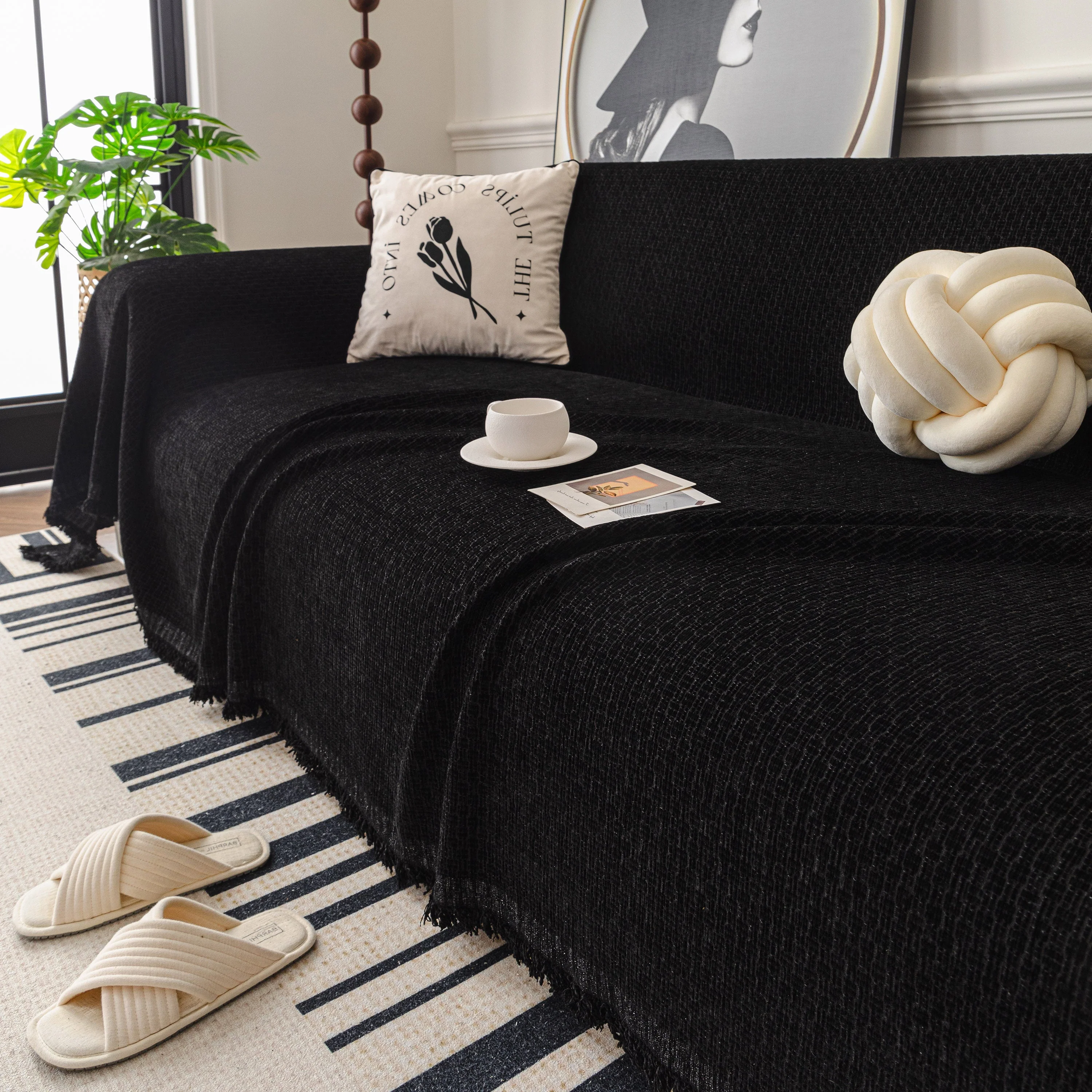 Textured Woven Modern Sofa Cover, Natural Blend Decorative Couch Throw Blanket - Image 52