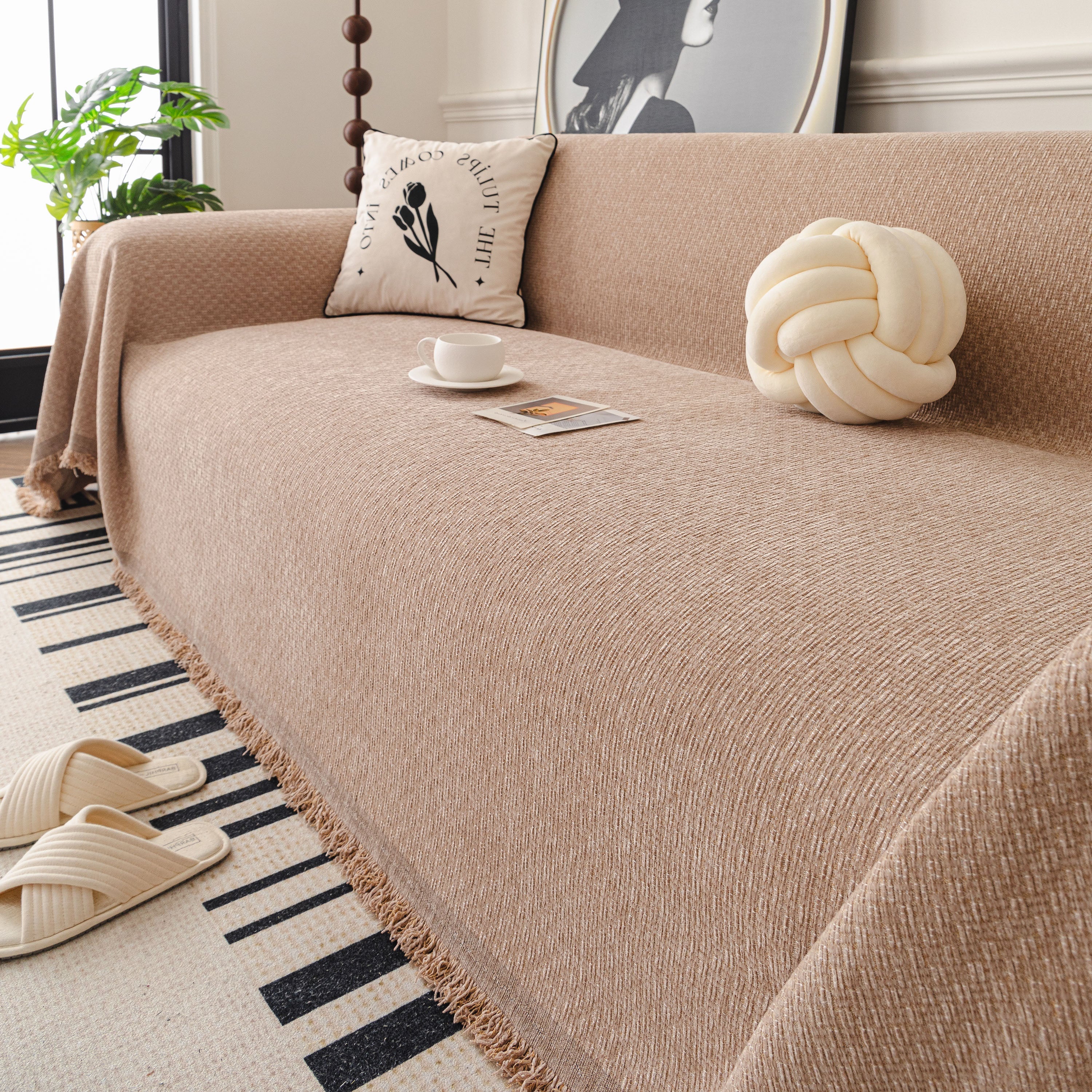 Textured Woven Modern Sofa Cover, Natural Blend Decorative Couch Throw Blanket - Image 57