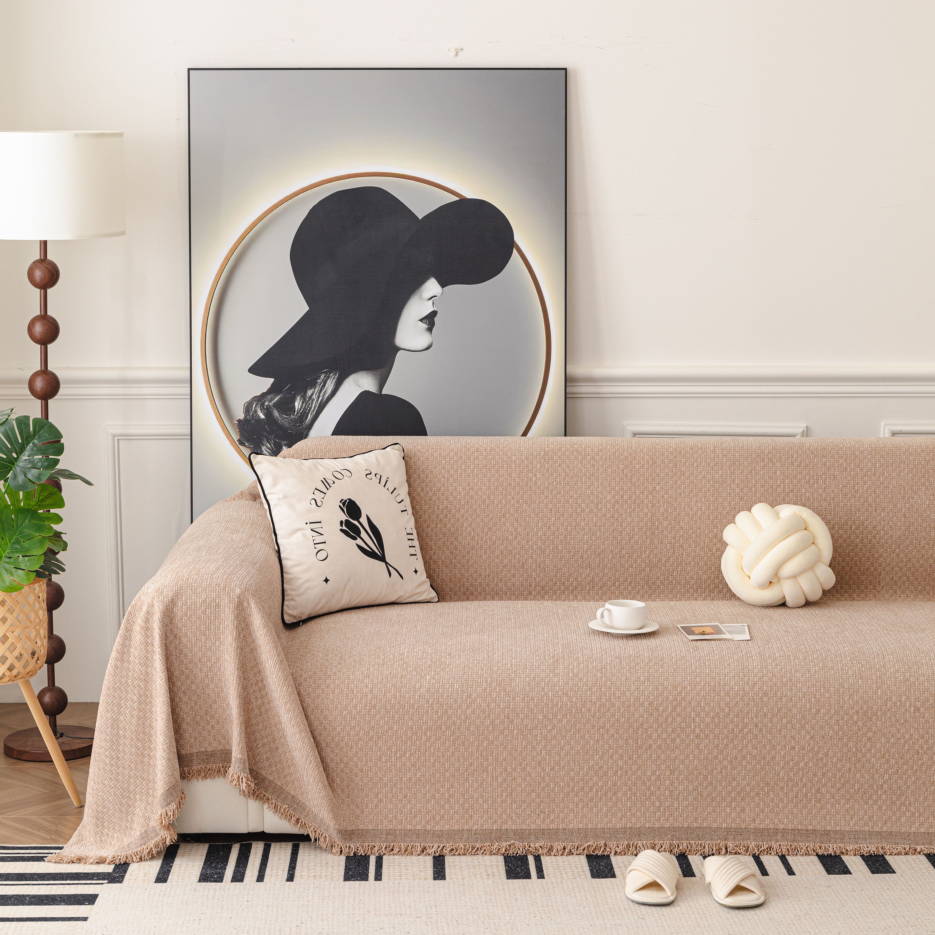 Textured Woven Modern Sofa Cover, Natural Blend Decorative Couch Throw Blanket - Image 58