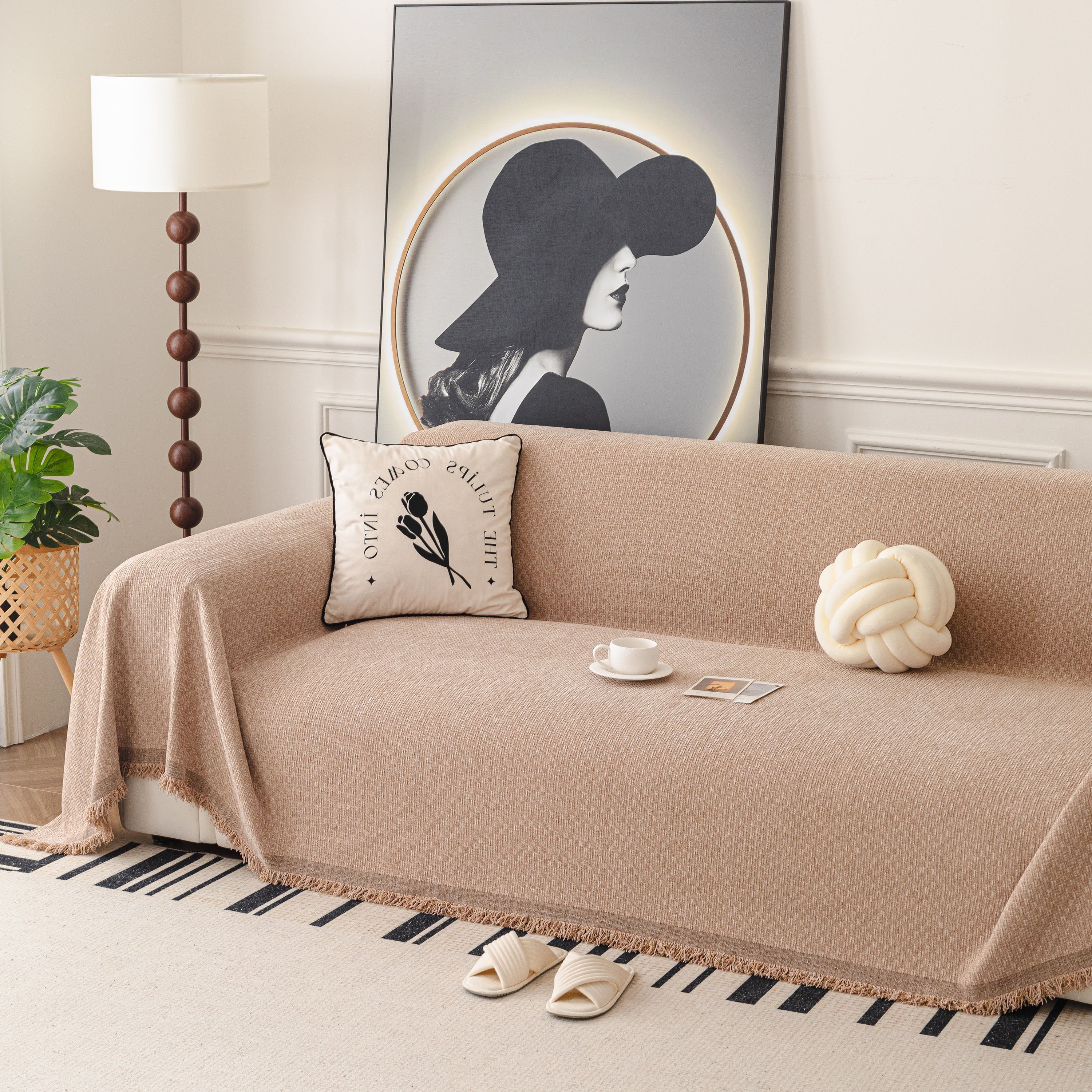 Textured Woven Modern Sofa Cover, Natural Blend Decorative Couch Throw Blanket - Image 59