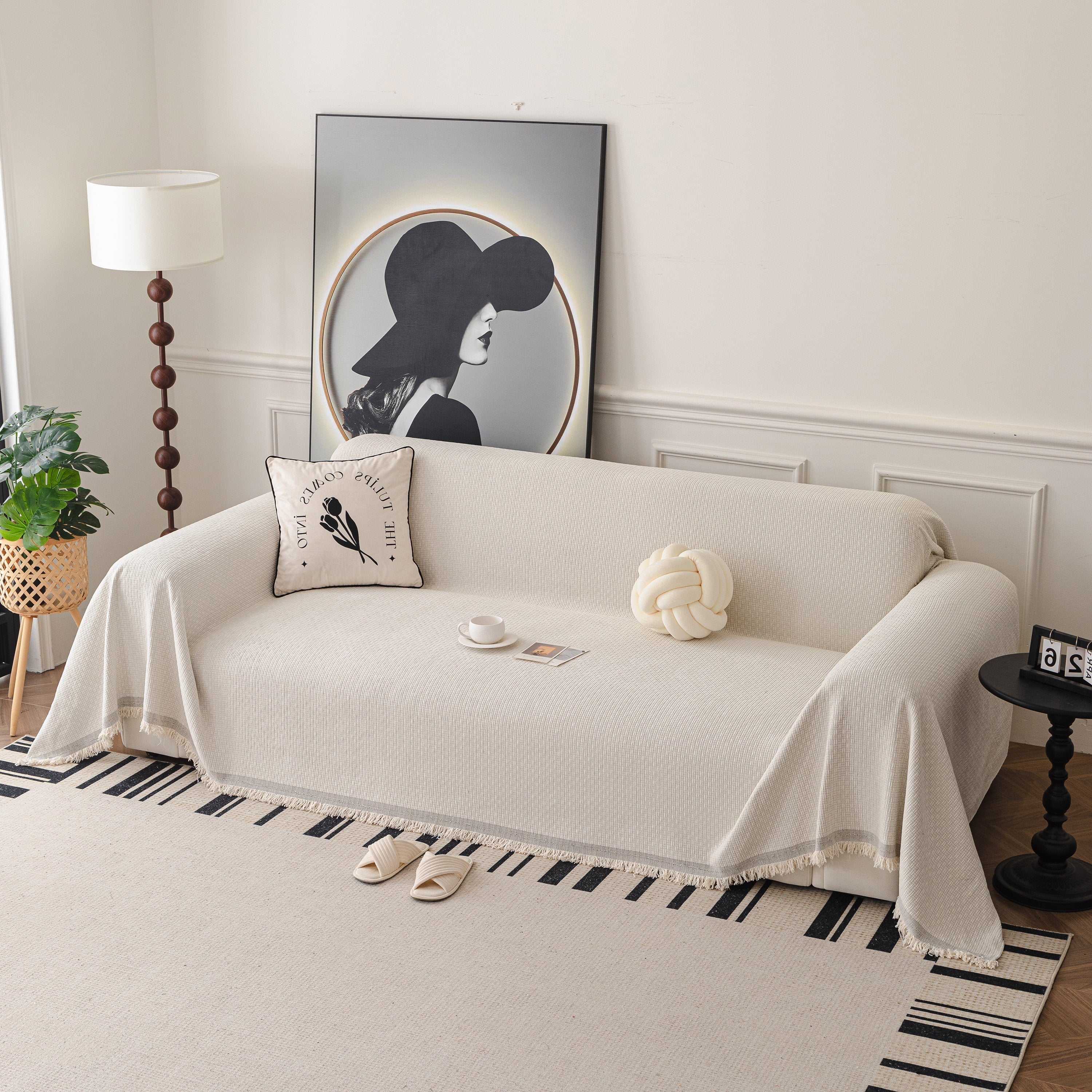 Textured Woven Modern Sofa Cover, Natural Blend Decorative Couch Throw Blanket - Image 6