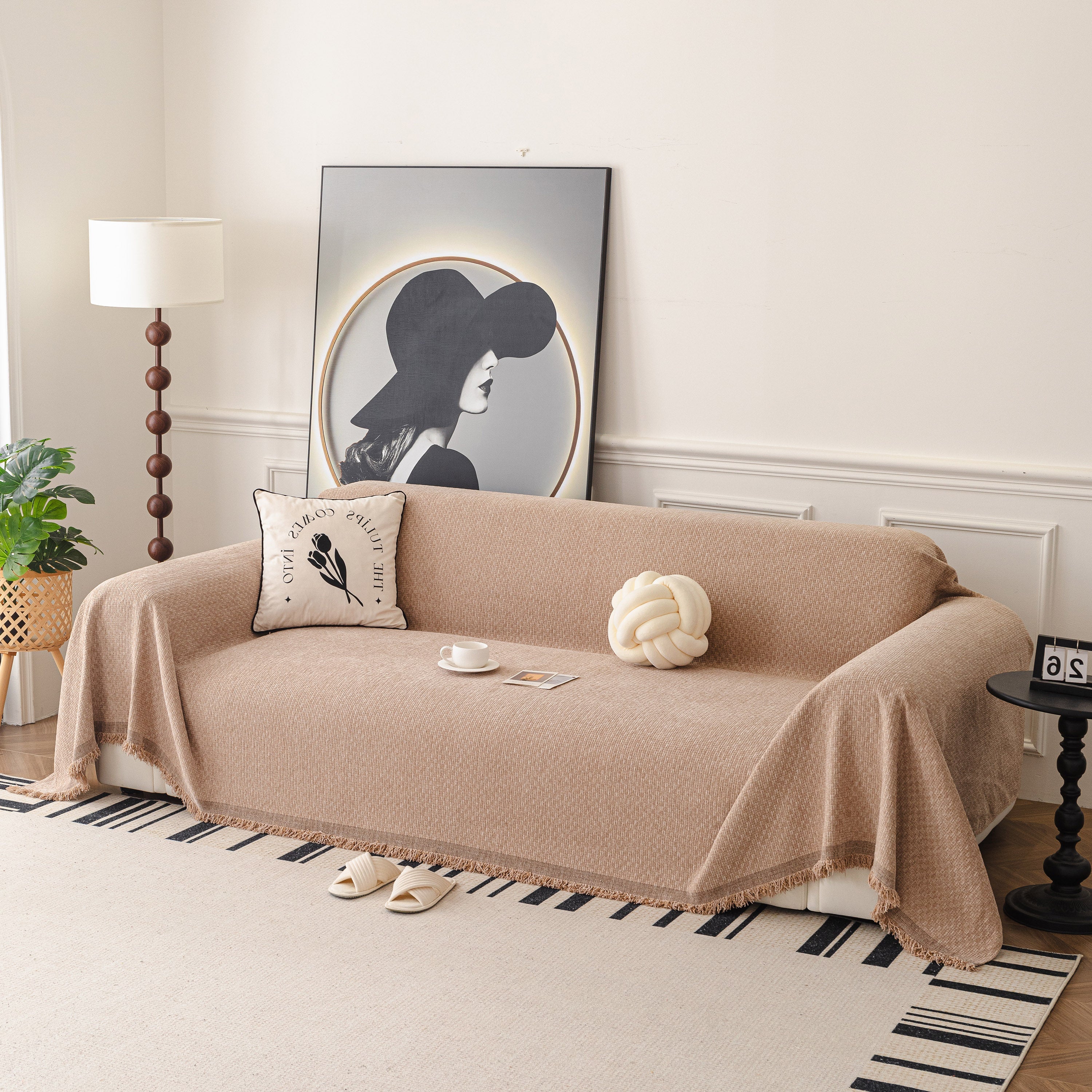 Textured Woven Modern Sofa Cover, Natural Blend Decorative Couch Throw Blanket - Image 60