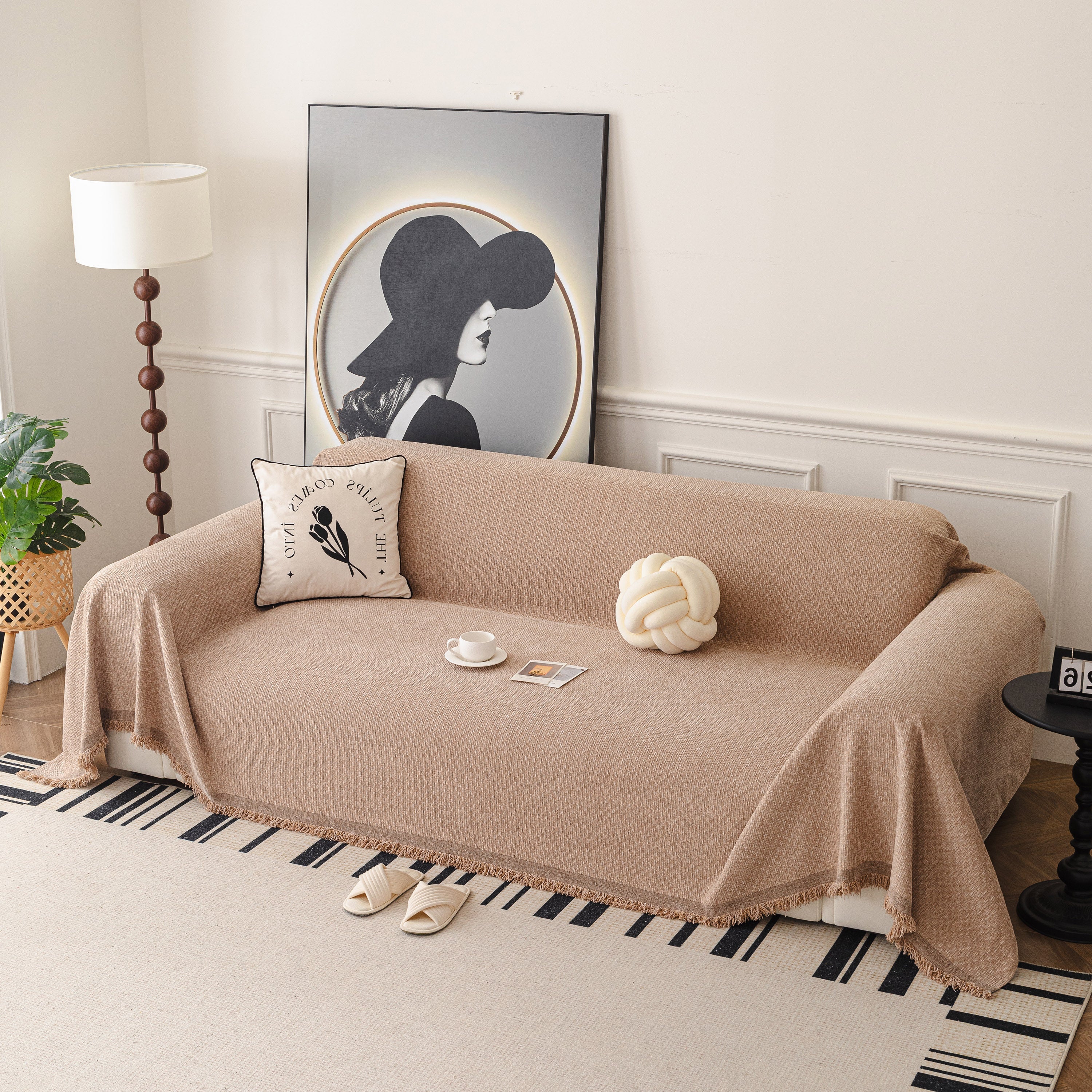 Textured Woven Modern Sofa Cover, Natural Blend Decorative Couch Throw Blanket - Image 61