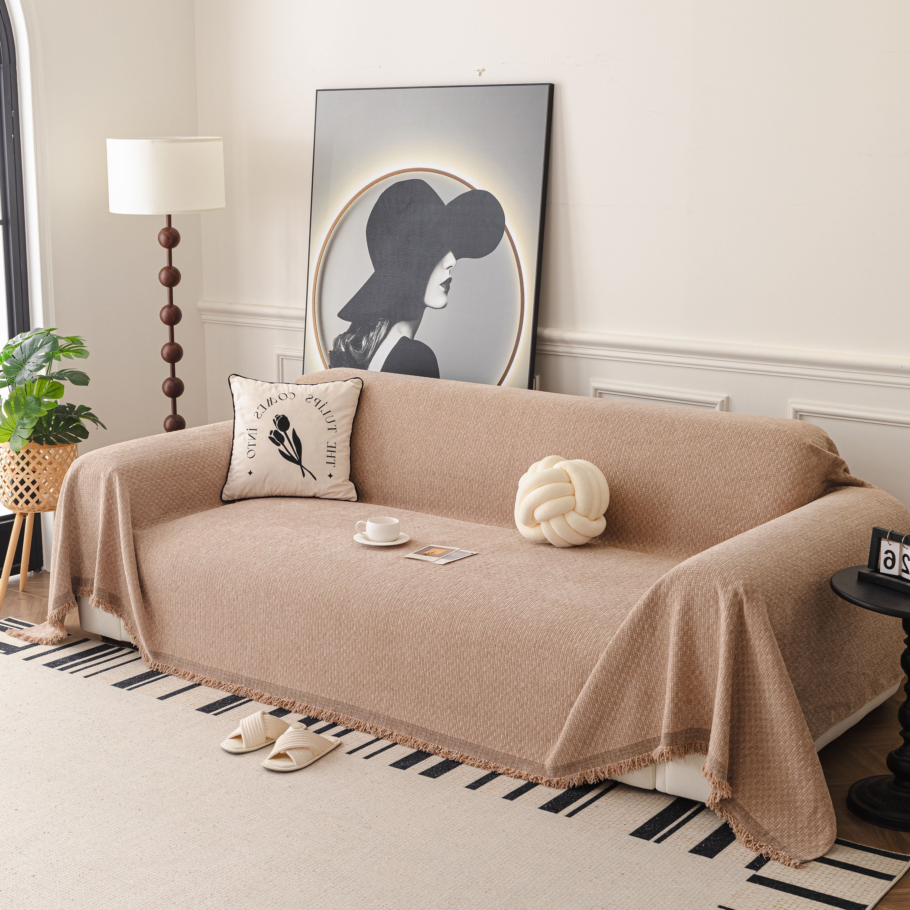 Textured Woven Modern Sofa Cover, Natural Blend Decorative Couch Throw Blanket - Image 62