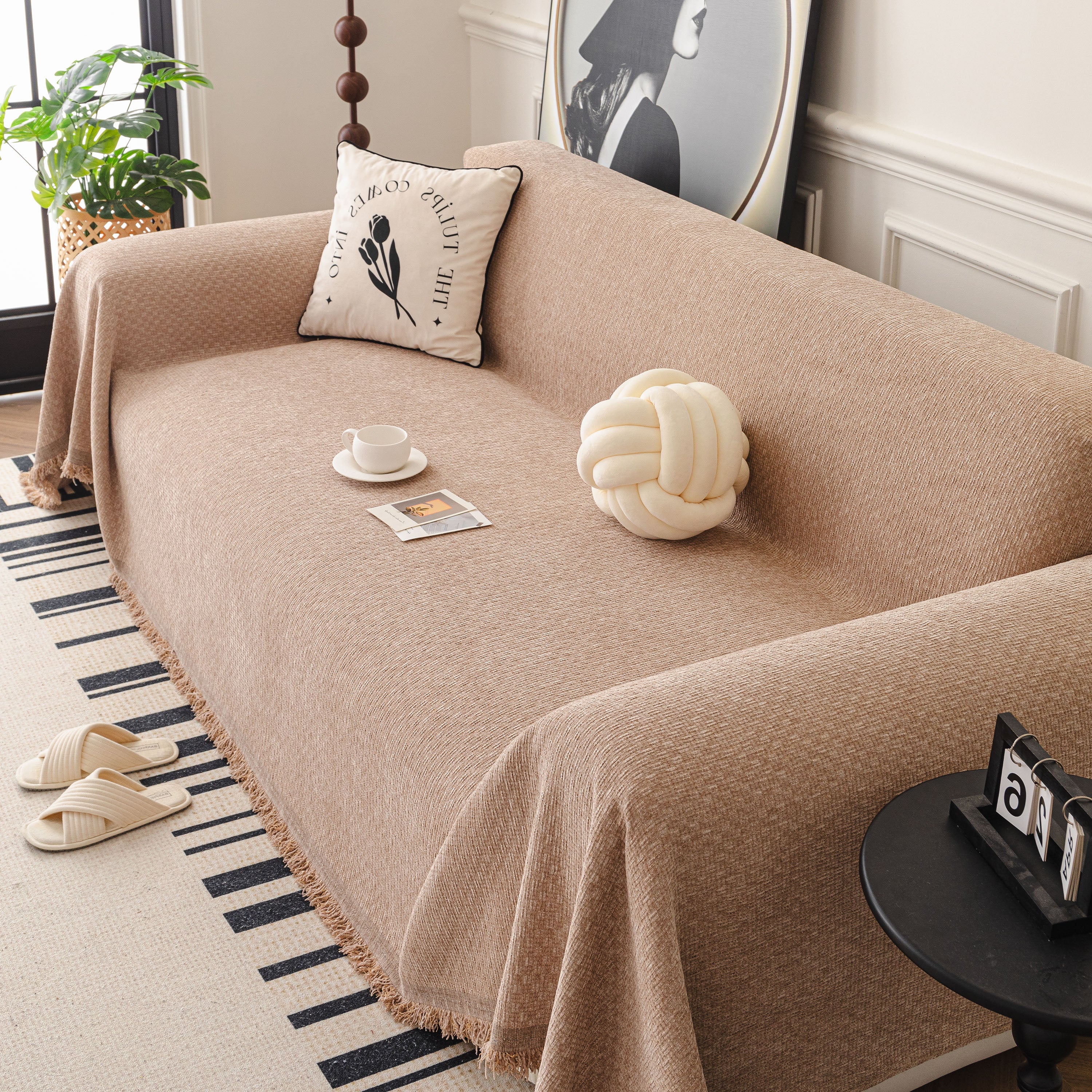 Textured Woven Modern Sofa Cover, Natural Blend Decorative Couch Throw Blanket - Image 63