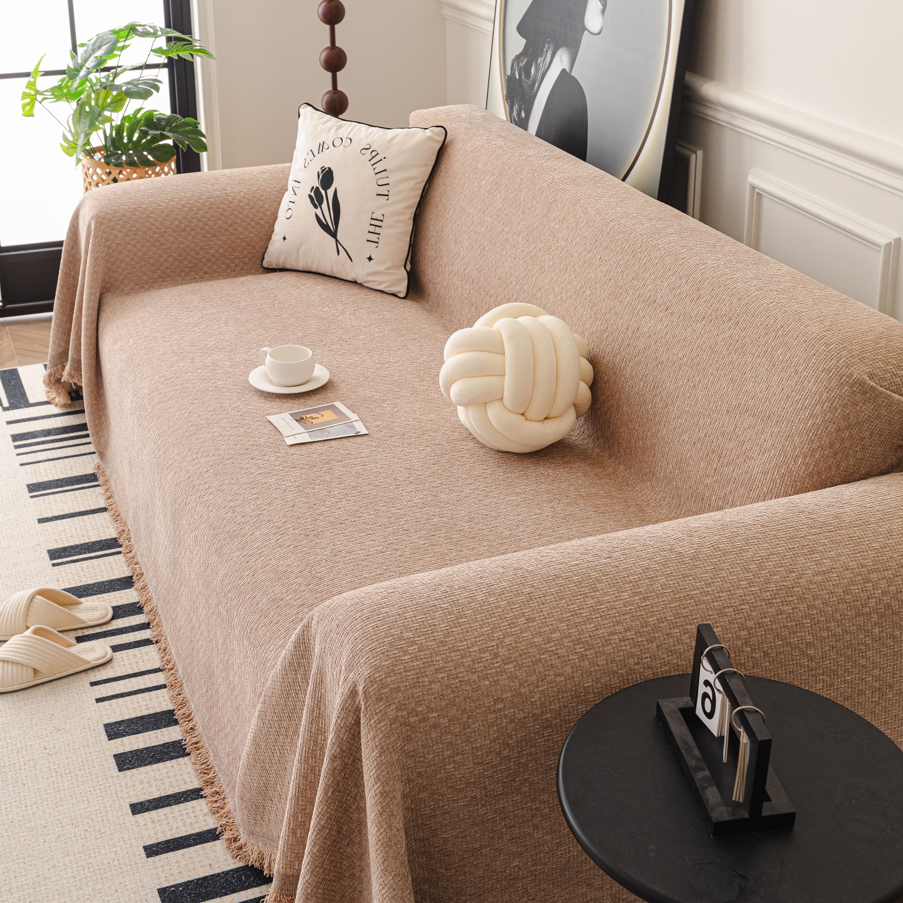 Textured Woven Modern Sofa Cover, Natural Blend Decorative Couch Throw Blanket - Image 64
