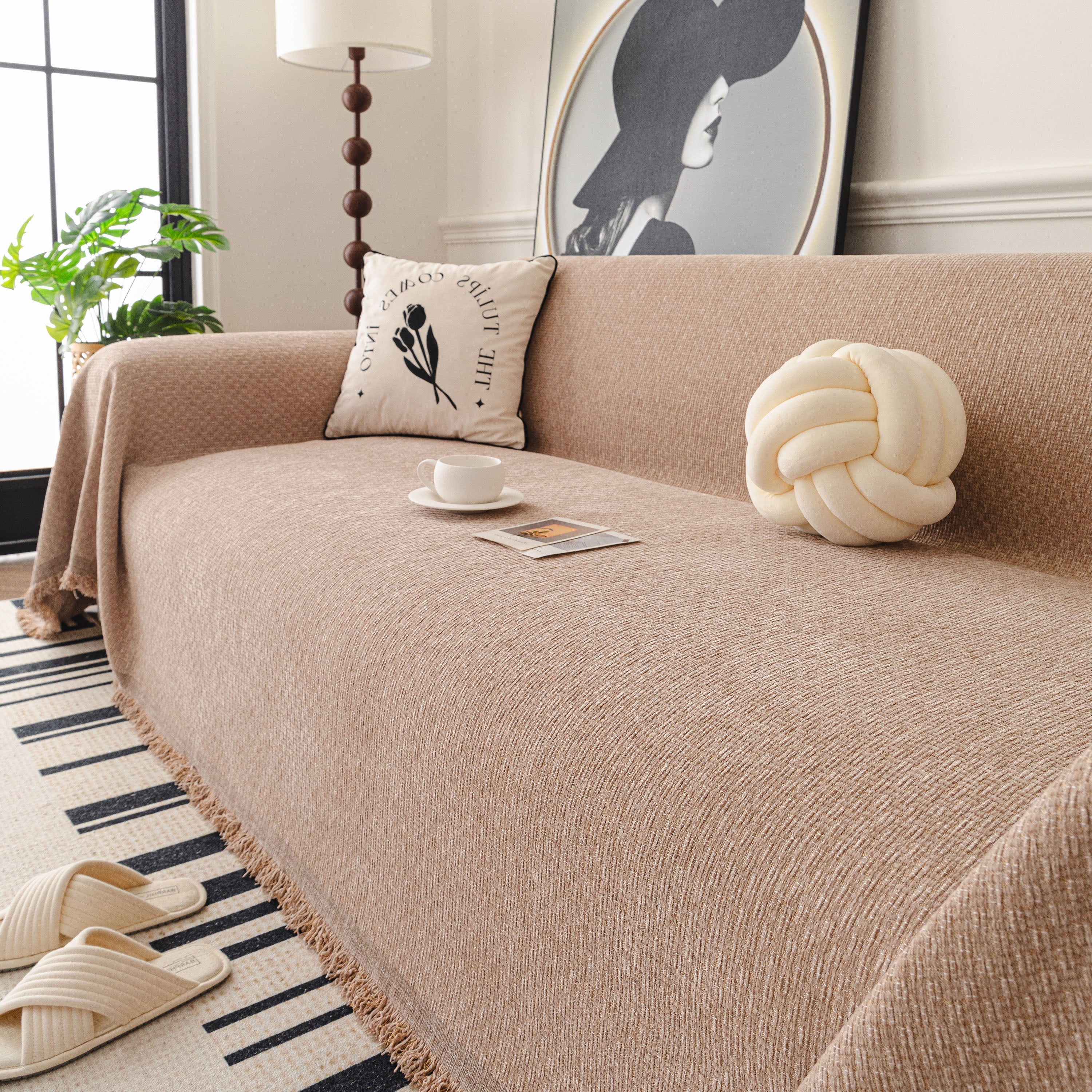 Textured Woven Modern Sofa Cover, Natural Blend Decorative Couch Throw Blanket - Image 66