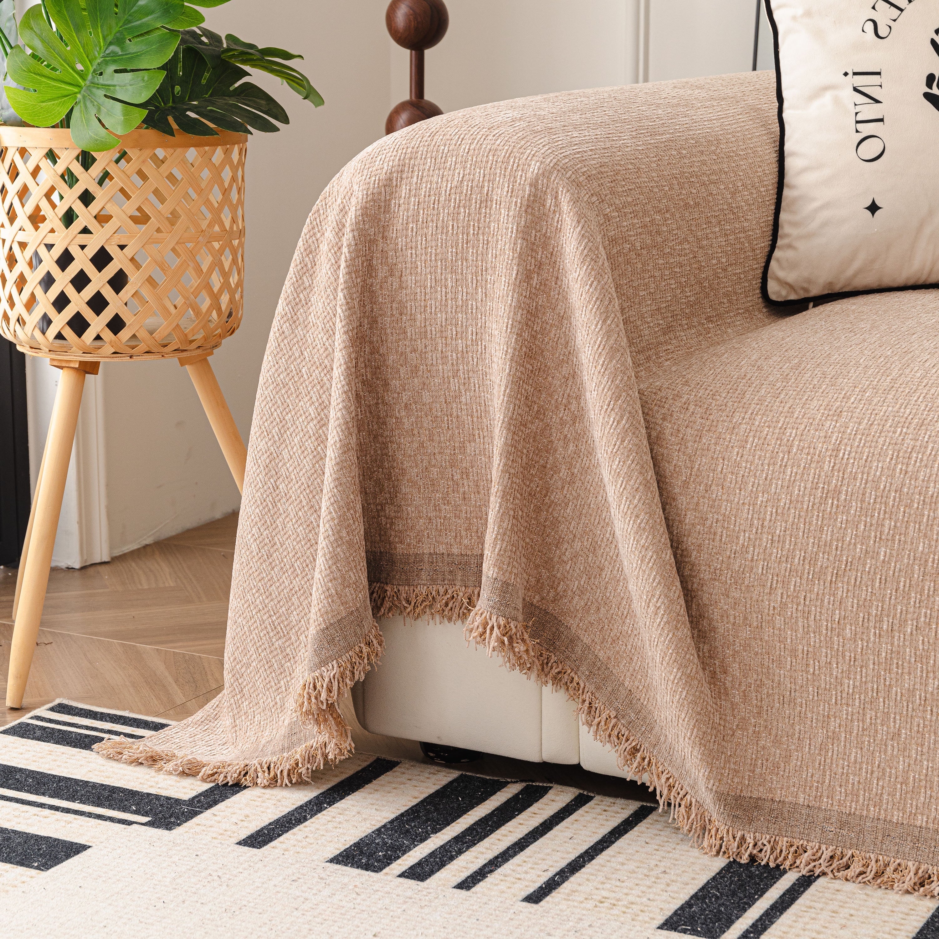 Textured Woven Modern Sofa Cover, Natural Blend Decorative Couch Throw Blanket - Image 67