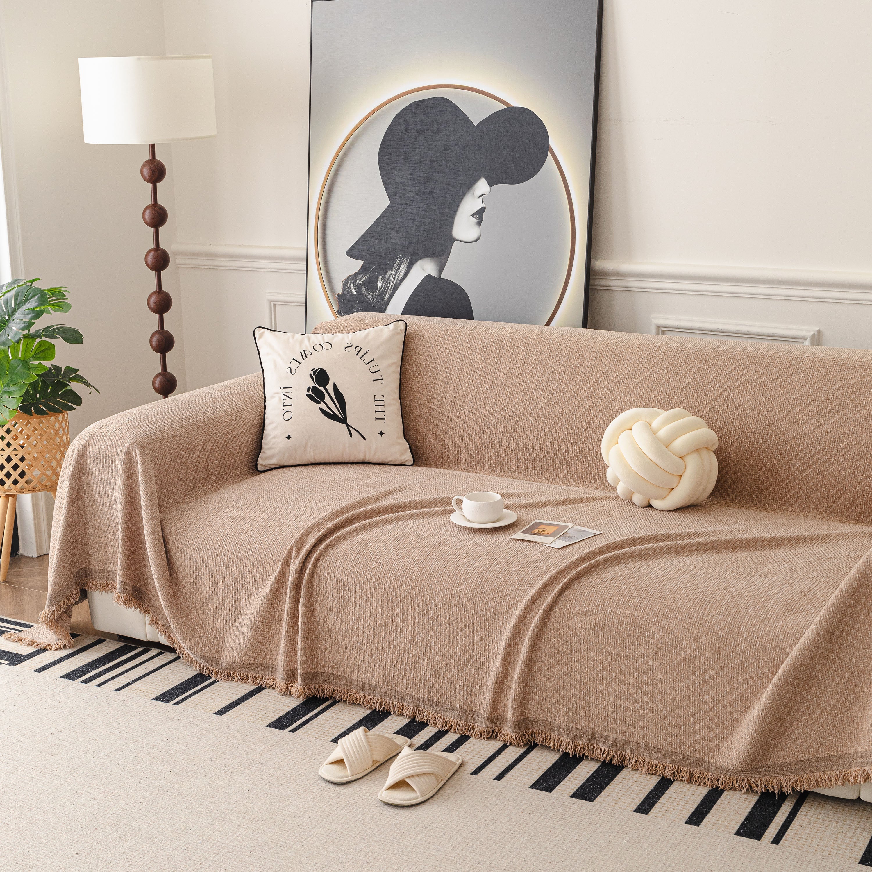 Textured Woven Modern Sofa Cover, Natural Blend Decorative Couch Throw Blanket - Image 68