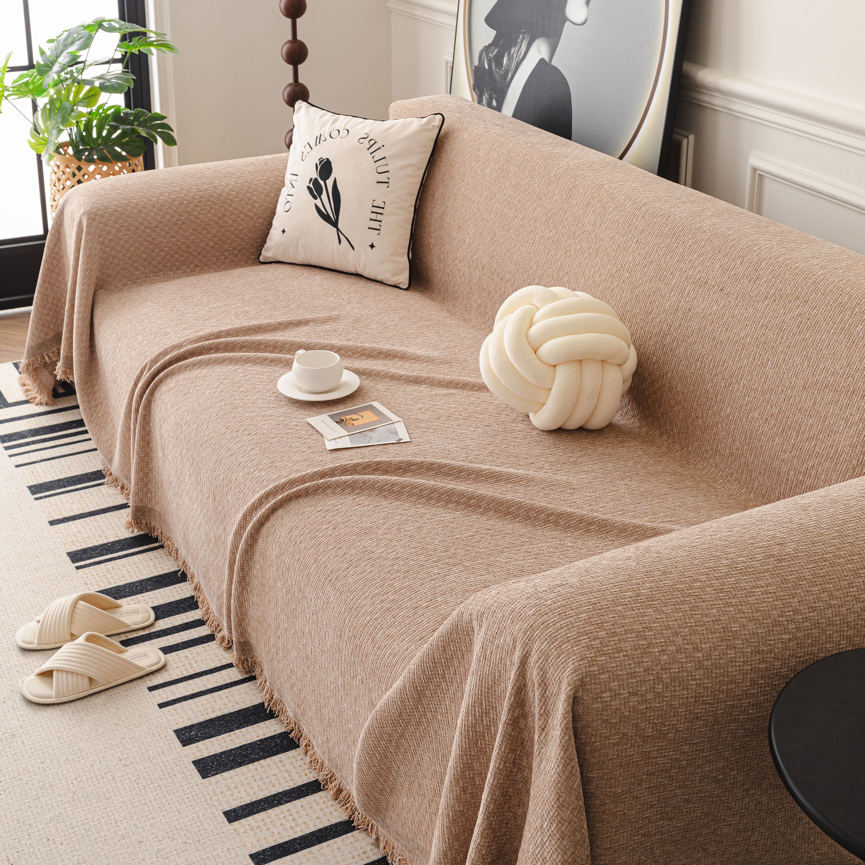 Textured Woven Modern Sofa Cover, Natural Blend Decorative Couch Throw Blanket - Image 69