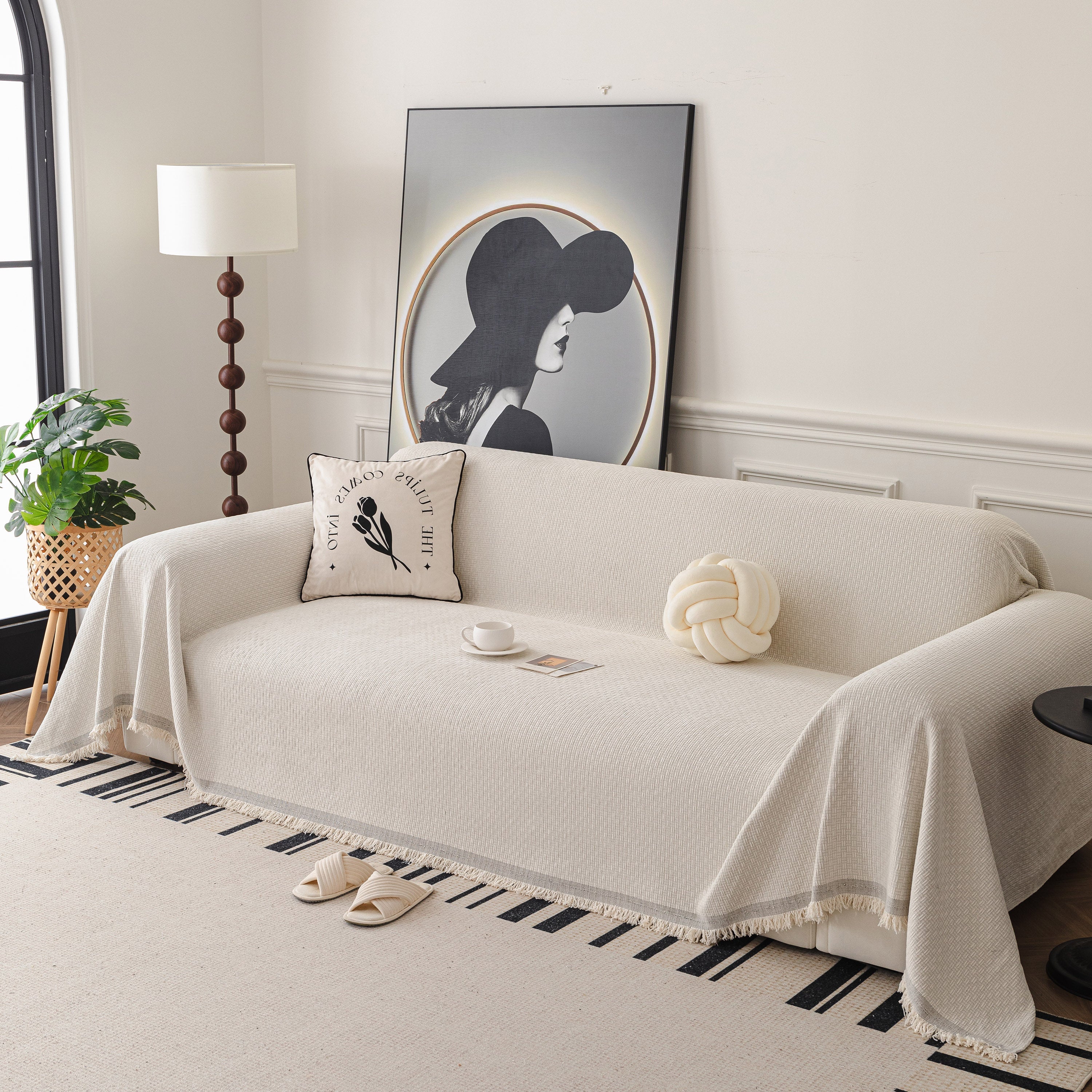 Textured Woven Modern Sofa Cover, Natural Blend Decorative Couch Throw Blanket - Image 7