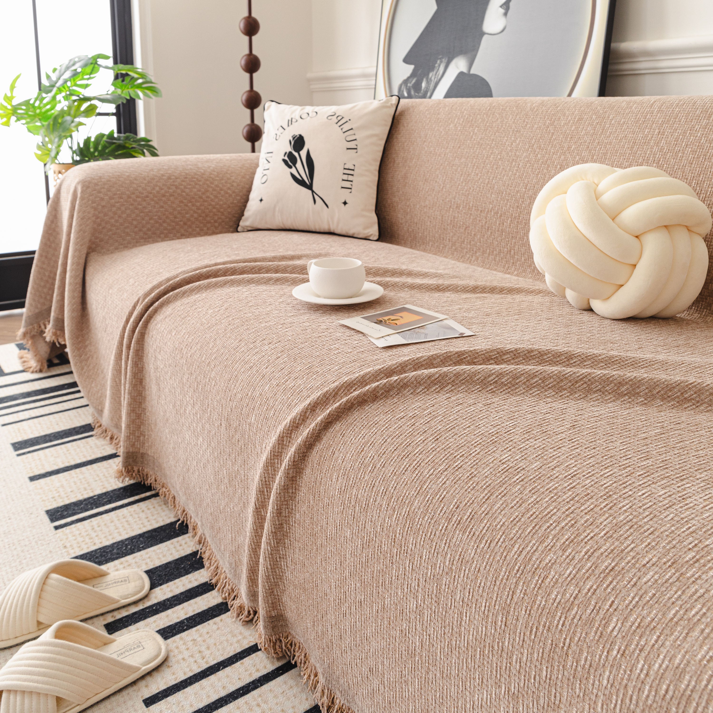 Textured Woven Modern Sofa Cover, Natural Blend Decorative Couch Throw Blanket - Image 70