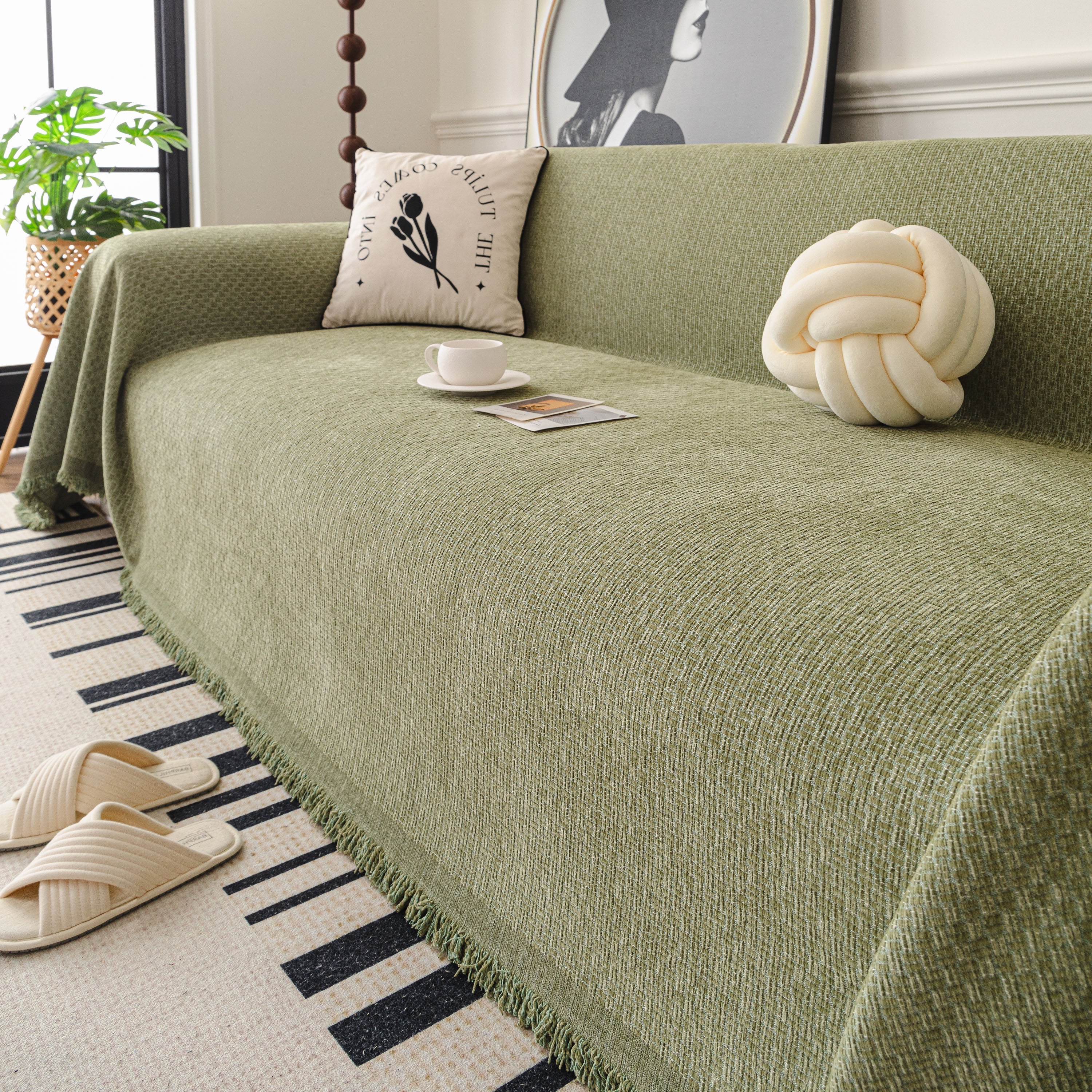 Textured Woven Modern Sofa Cover, Natural Blend Decorative Couch Throw Blanket - Image 75