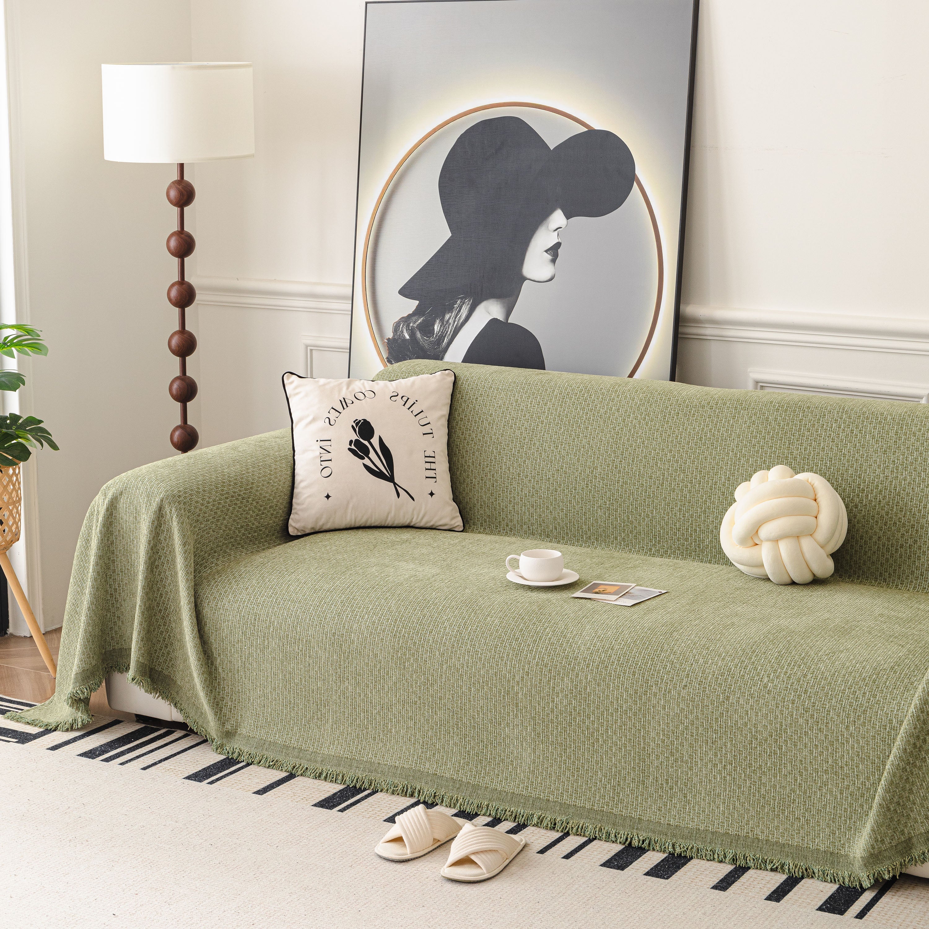 Textured Woven Modern Sofa Cover, Natural Blend Decorative Couch Throw Blanket - Image 77