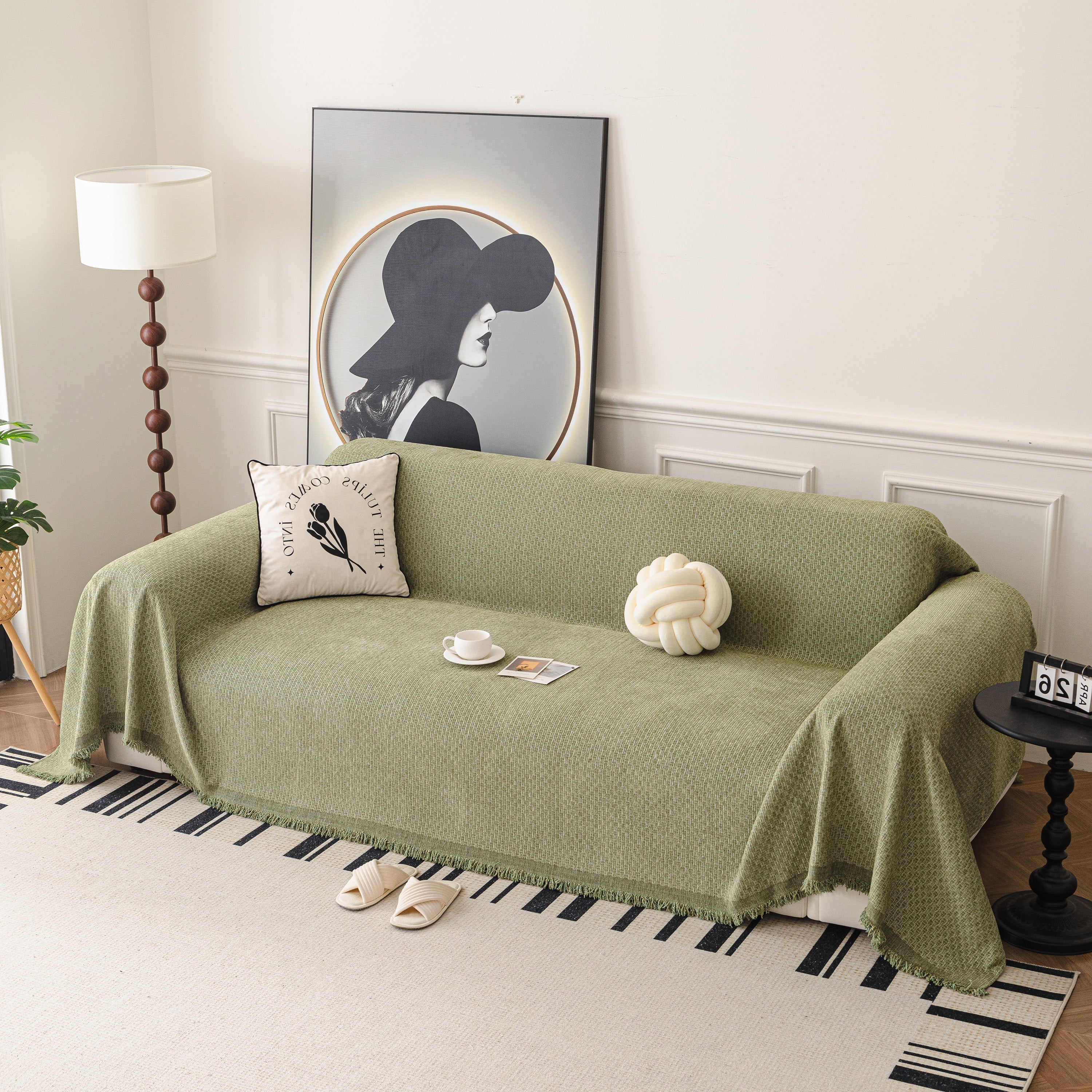 Textured Woven Modern Sofa Cover, Natural Blend Decorative Couch Throw Blanket - Image 79