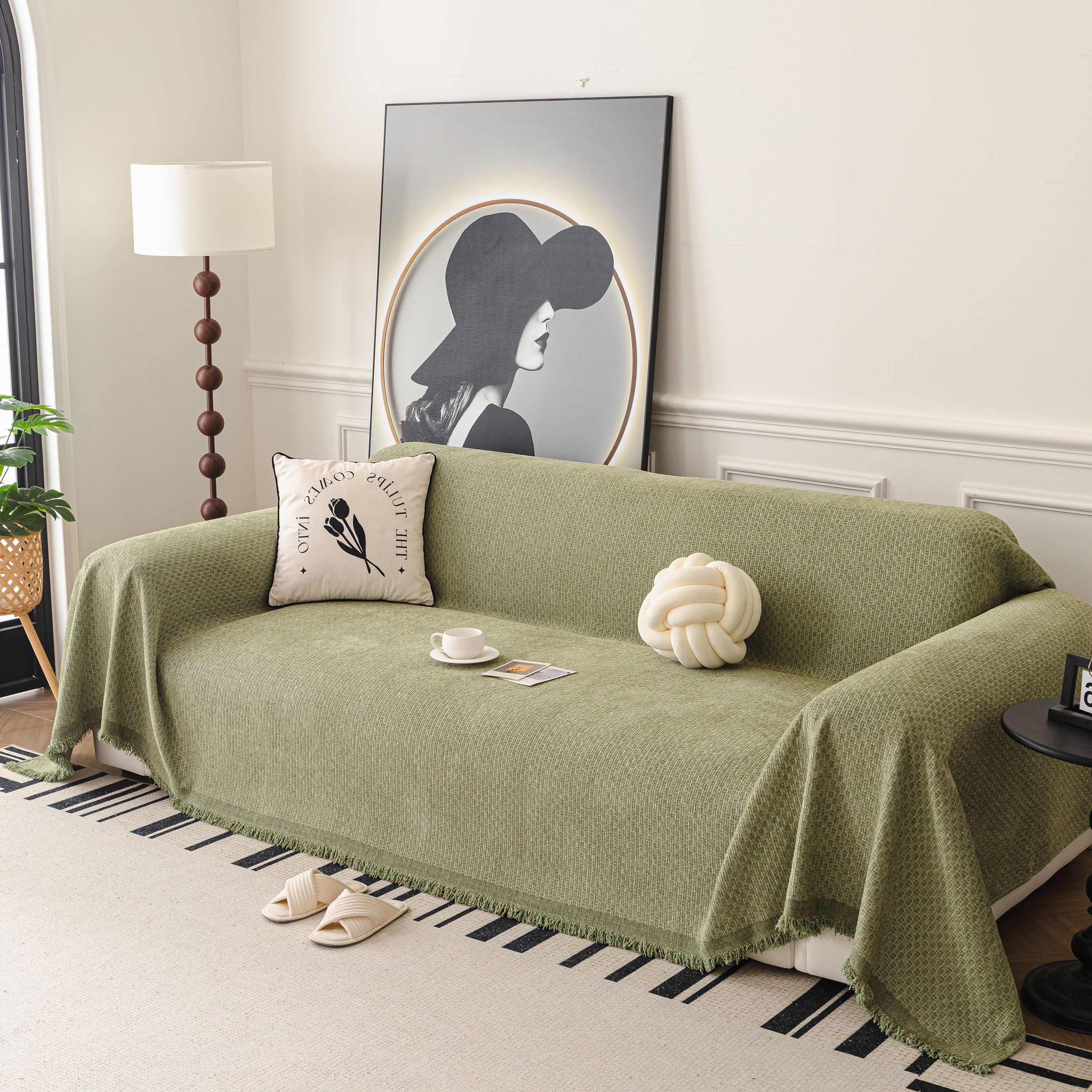 Textured Woven Modern Sofa Cover, Natural Blend Decorative Couch Throw Blanket - Image 80